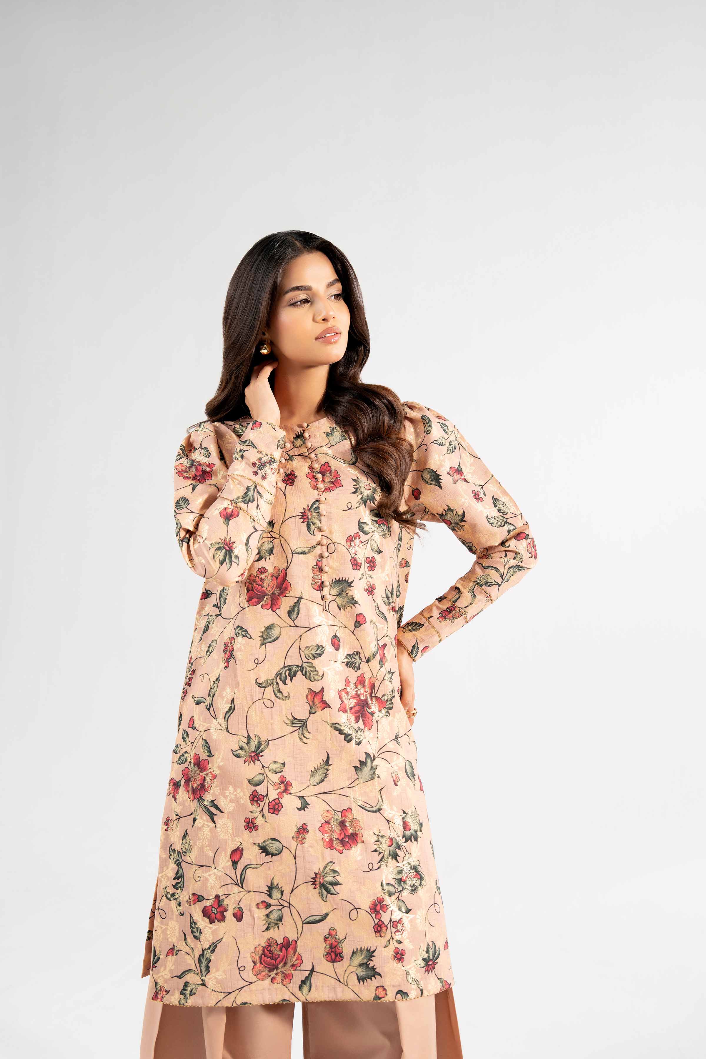 NISHATUAE - Peach Printed Jacquard 2-piece Unstitched Dress