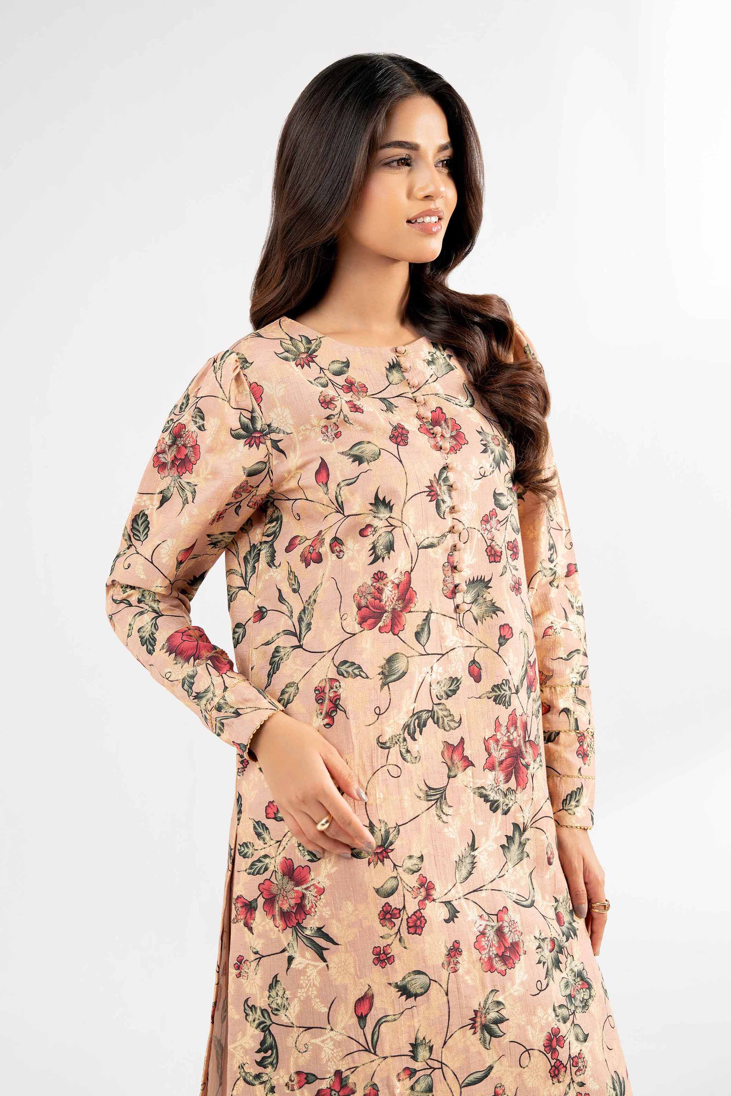 NISHATUAE - Peach Printed Jacquard 2-piece Unstitched Dress