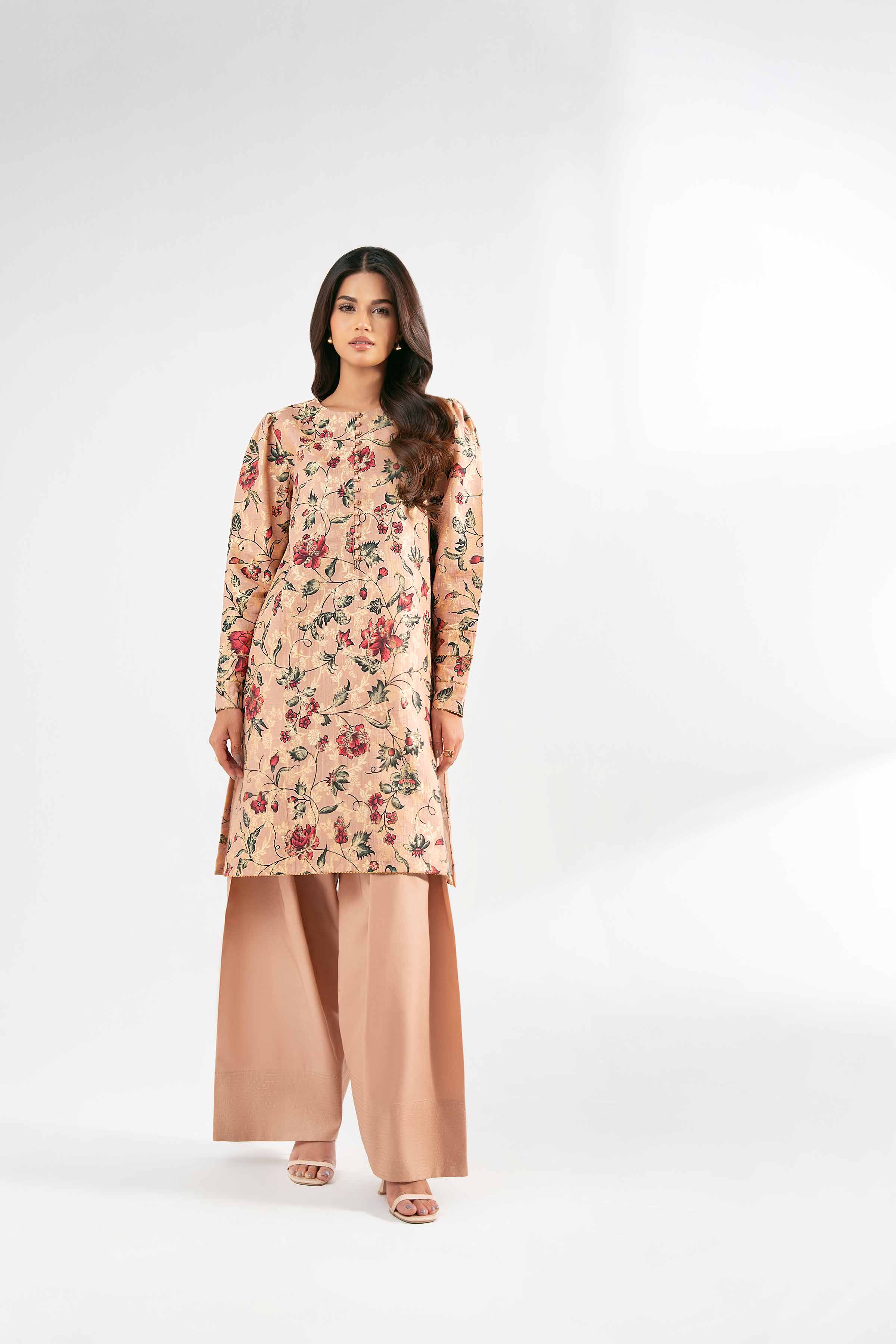 NISHATUAE - Peach Printed Jacquard 2-piece Unstitched Dress