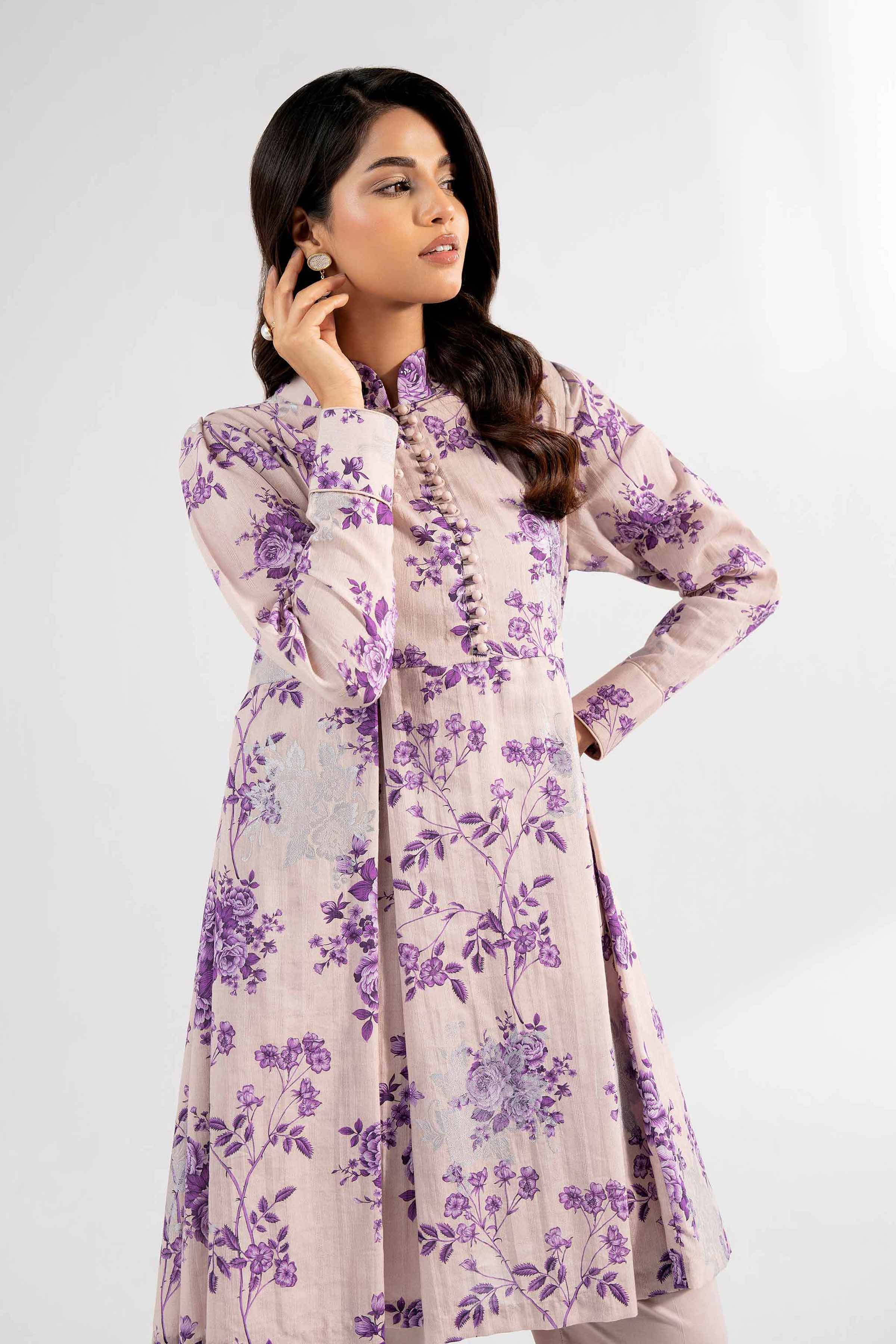 NISHATUAE - Beige Printed Jacquard 2-piece Unstitched Dress