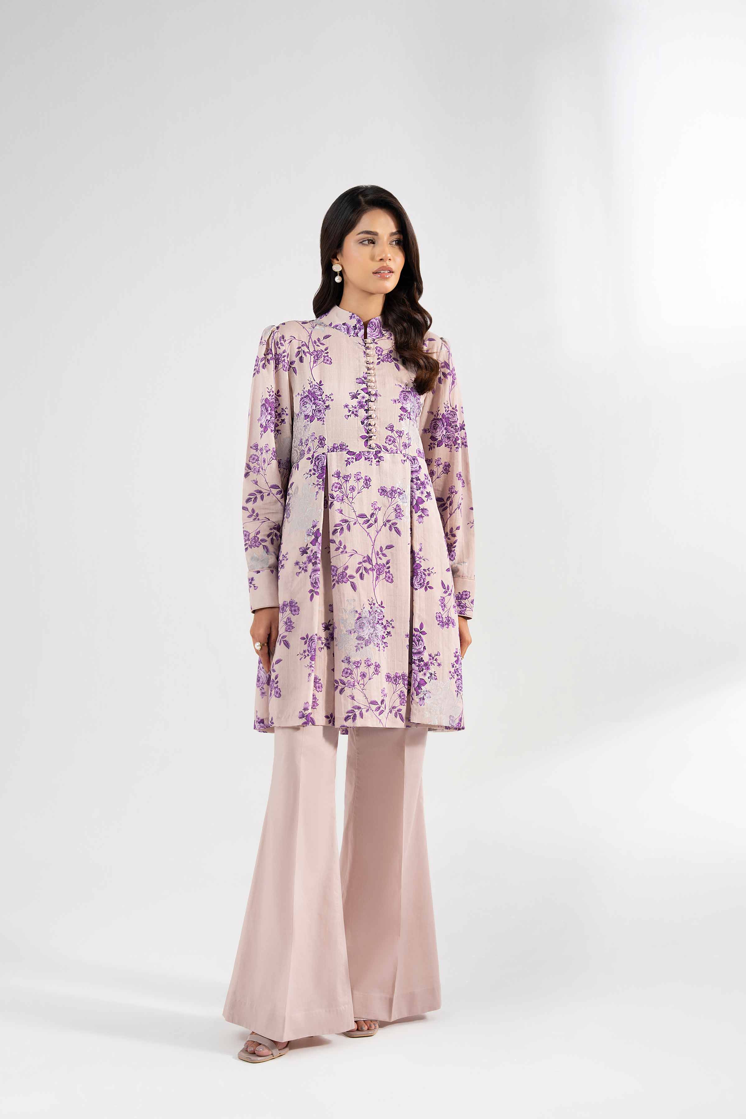 NISHATUAE - Beige Printed Jacquard 2-piece Unstitched Dress