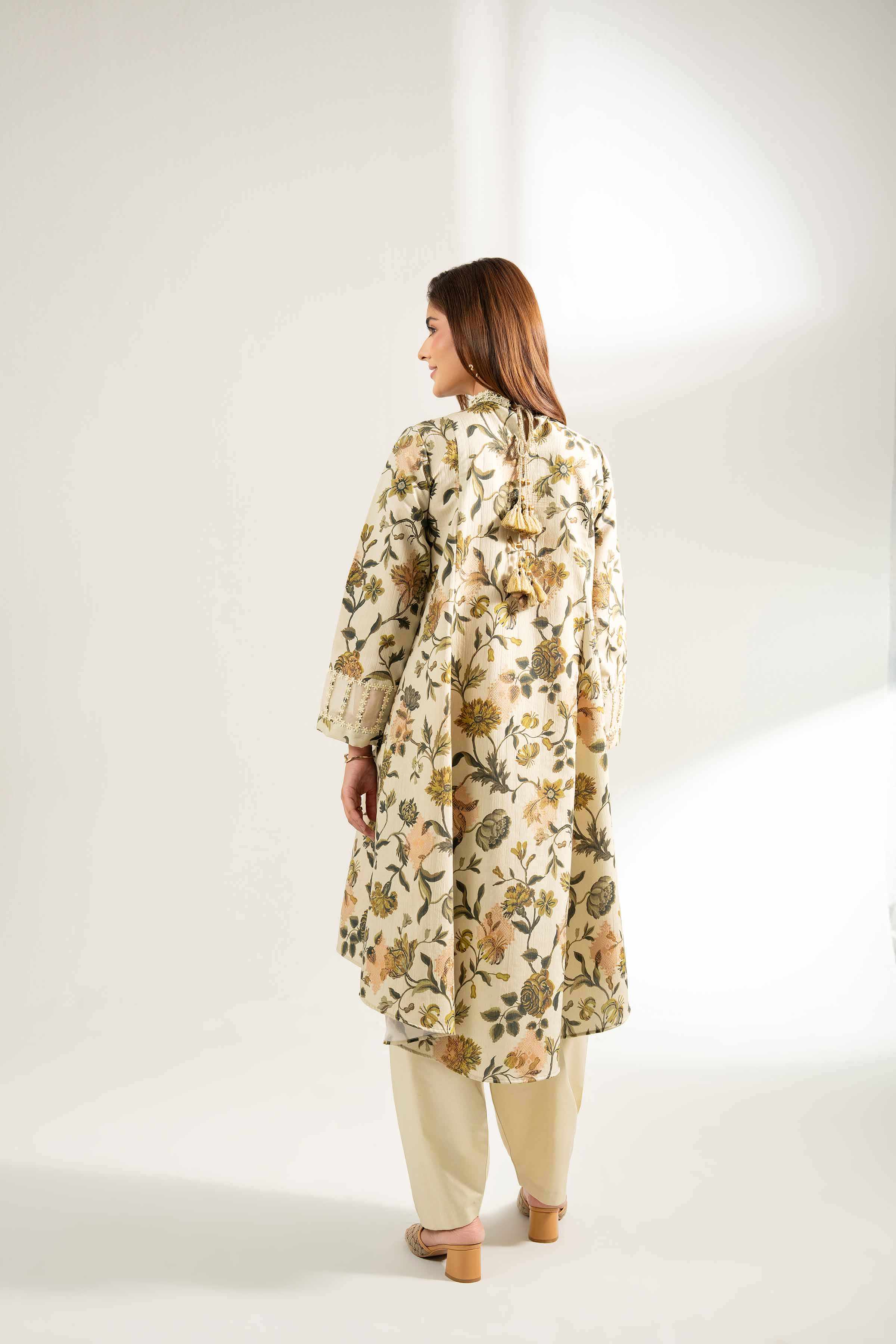 NISHATUAE - Khaki Printed Jacquard 2-piece Unstitched Dress