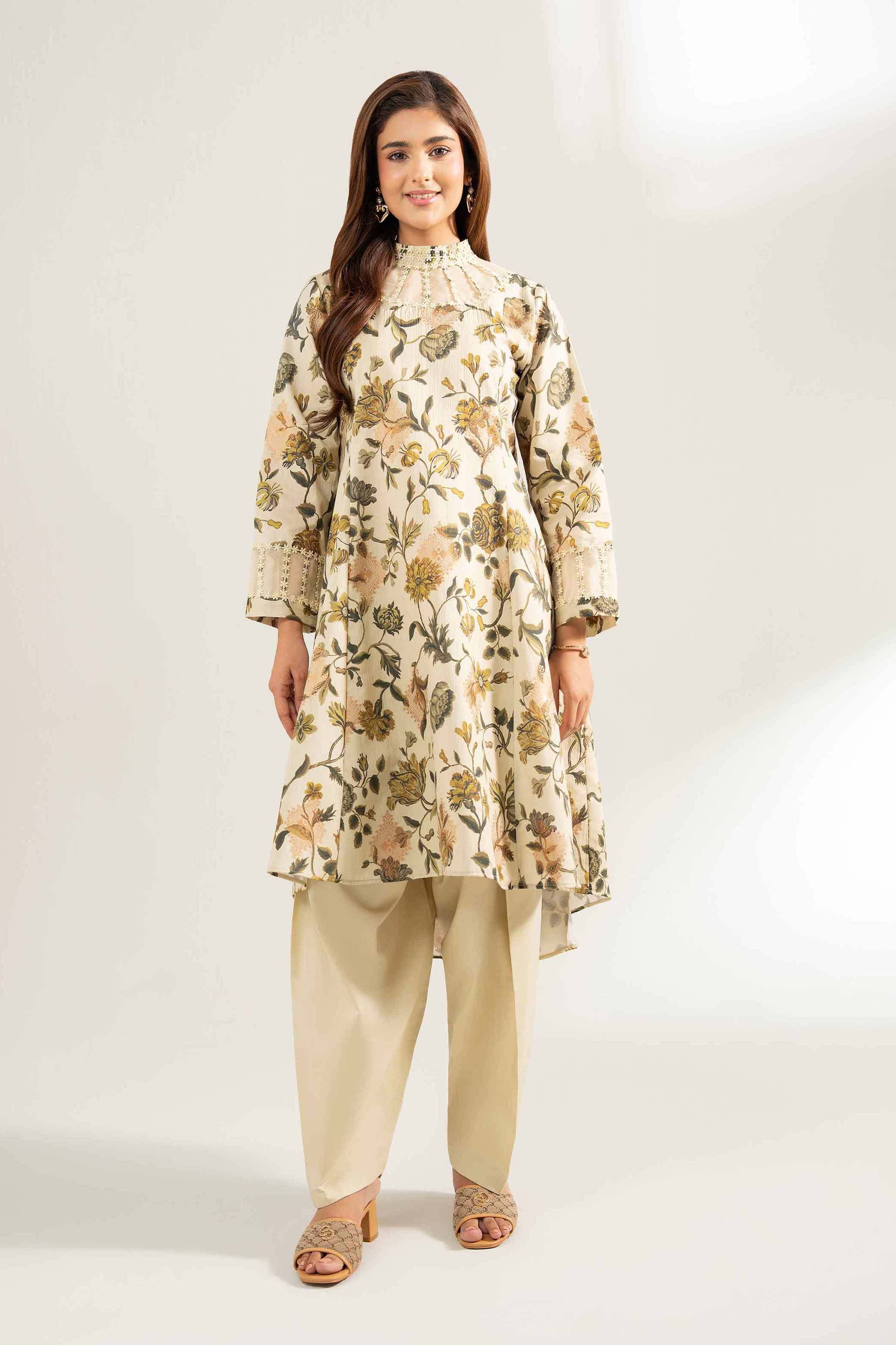 NISHATUAE - Khaki Printed Jacquard 2-piece Unstitched Dress