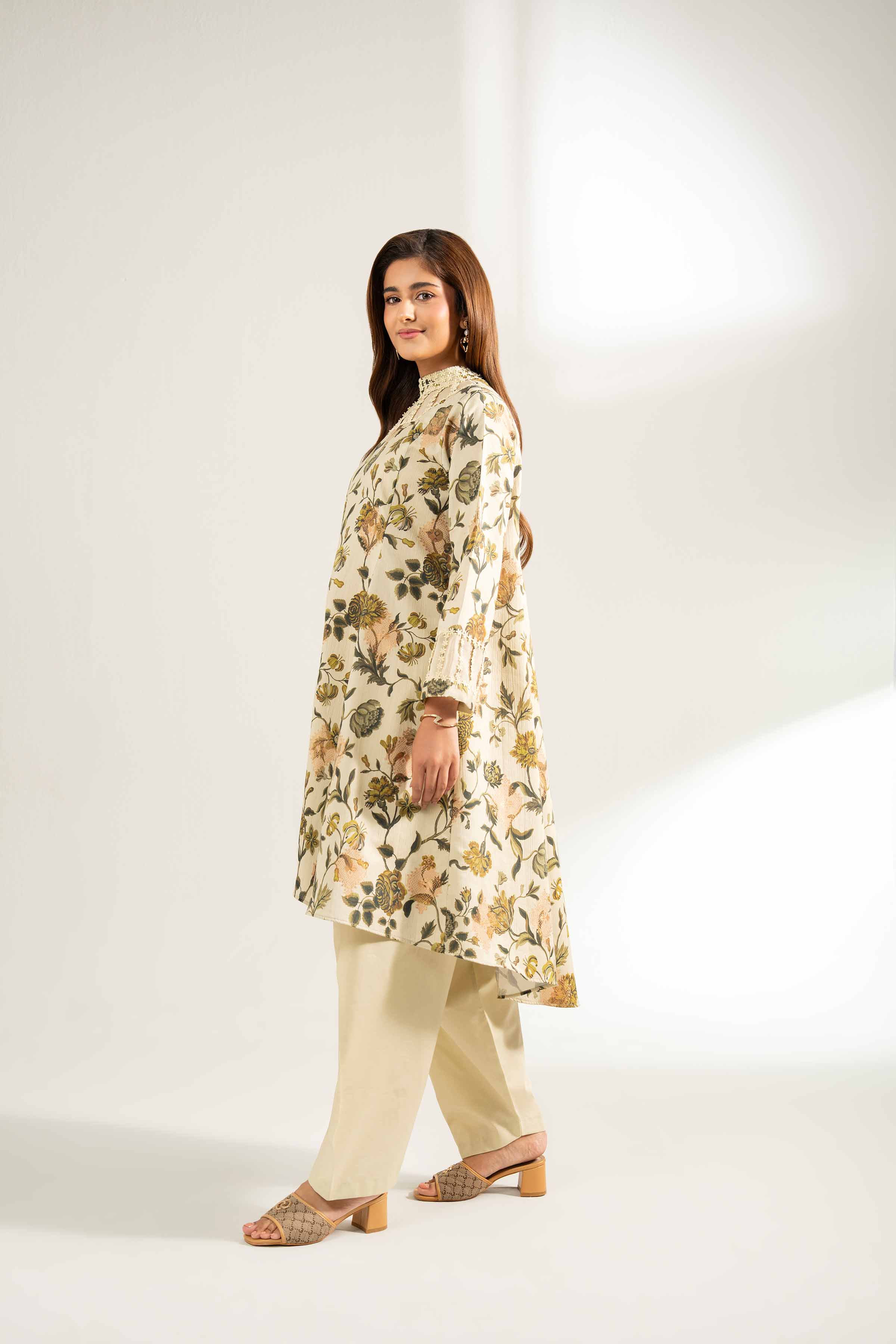 NISHATUAE - Khaki Printed Jacquard 2-piece Unstitched Dress
