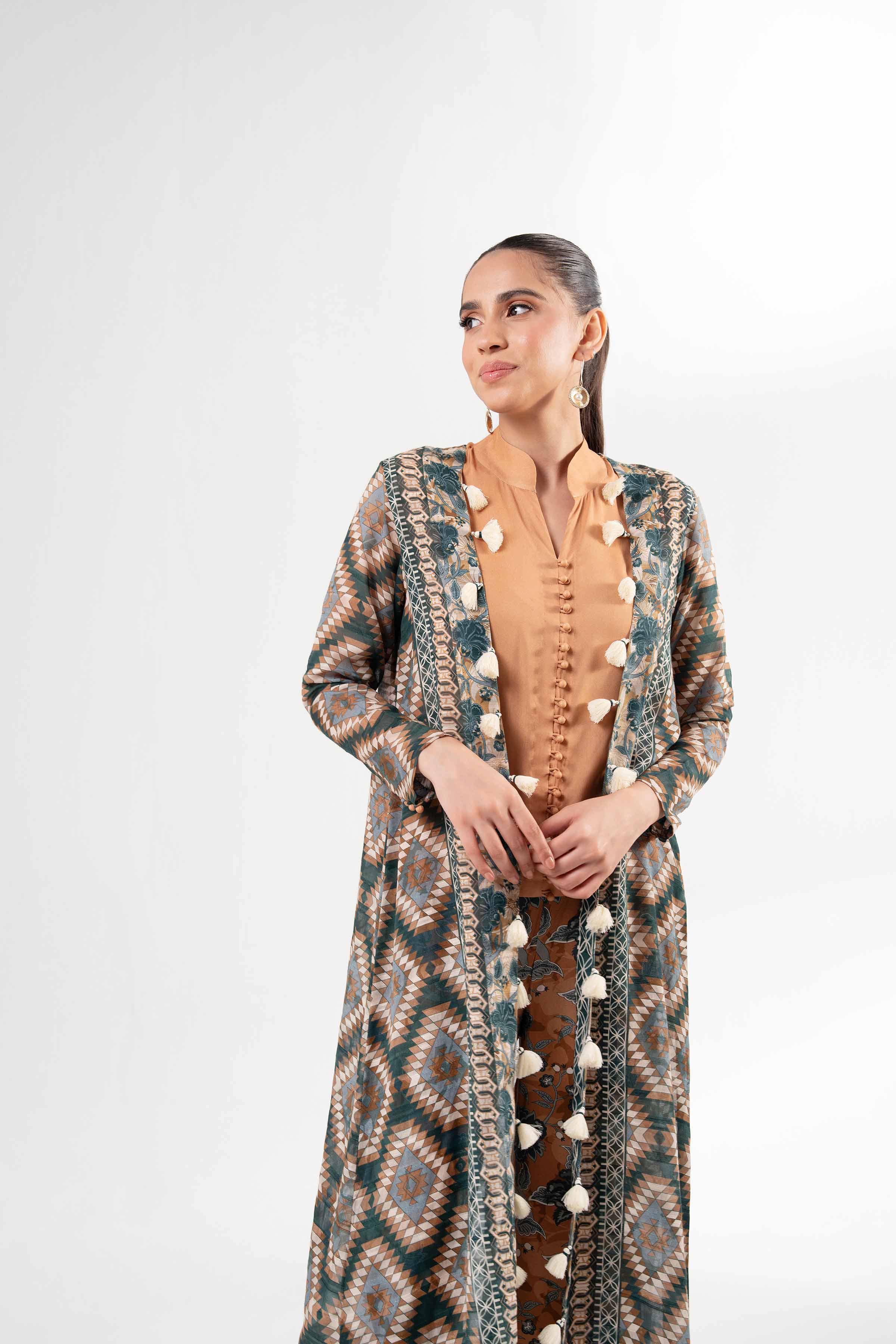 NISHATUAE - Brown Printed Lawn 3-piece Unstitched Suit