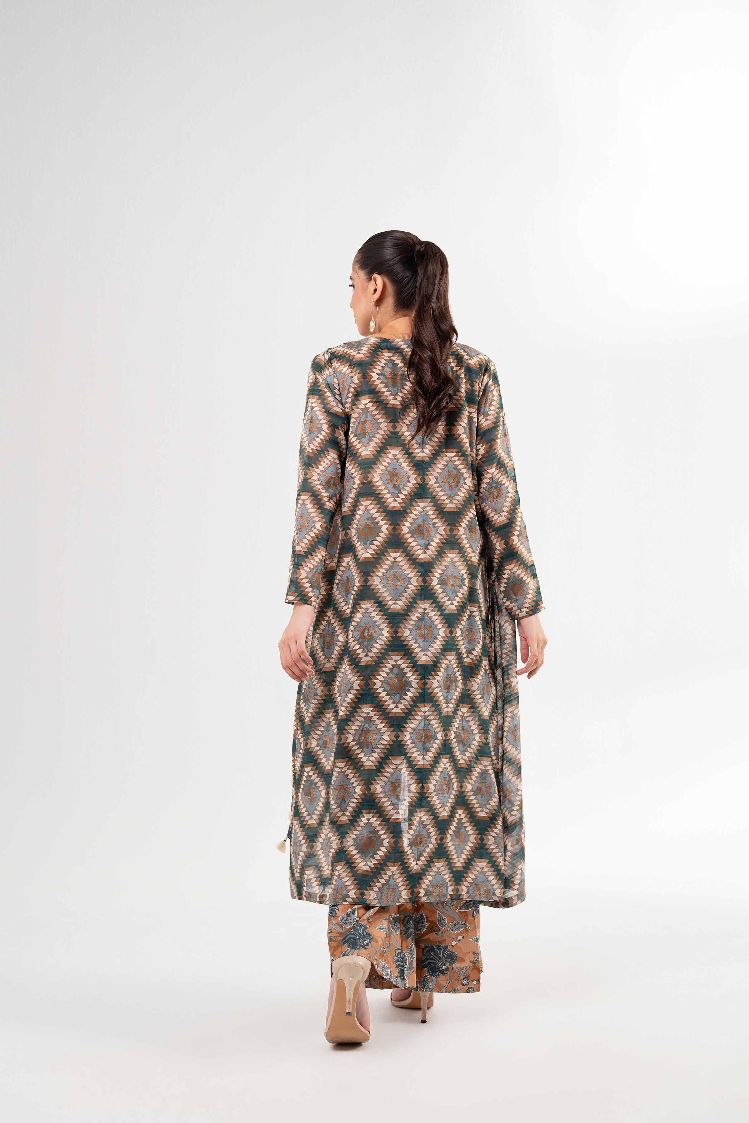 NISHATUAE - Brown Printed Lawn 3-piece Unstitched Suit
