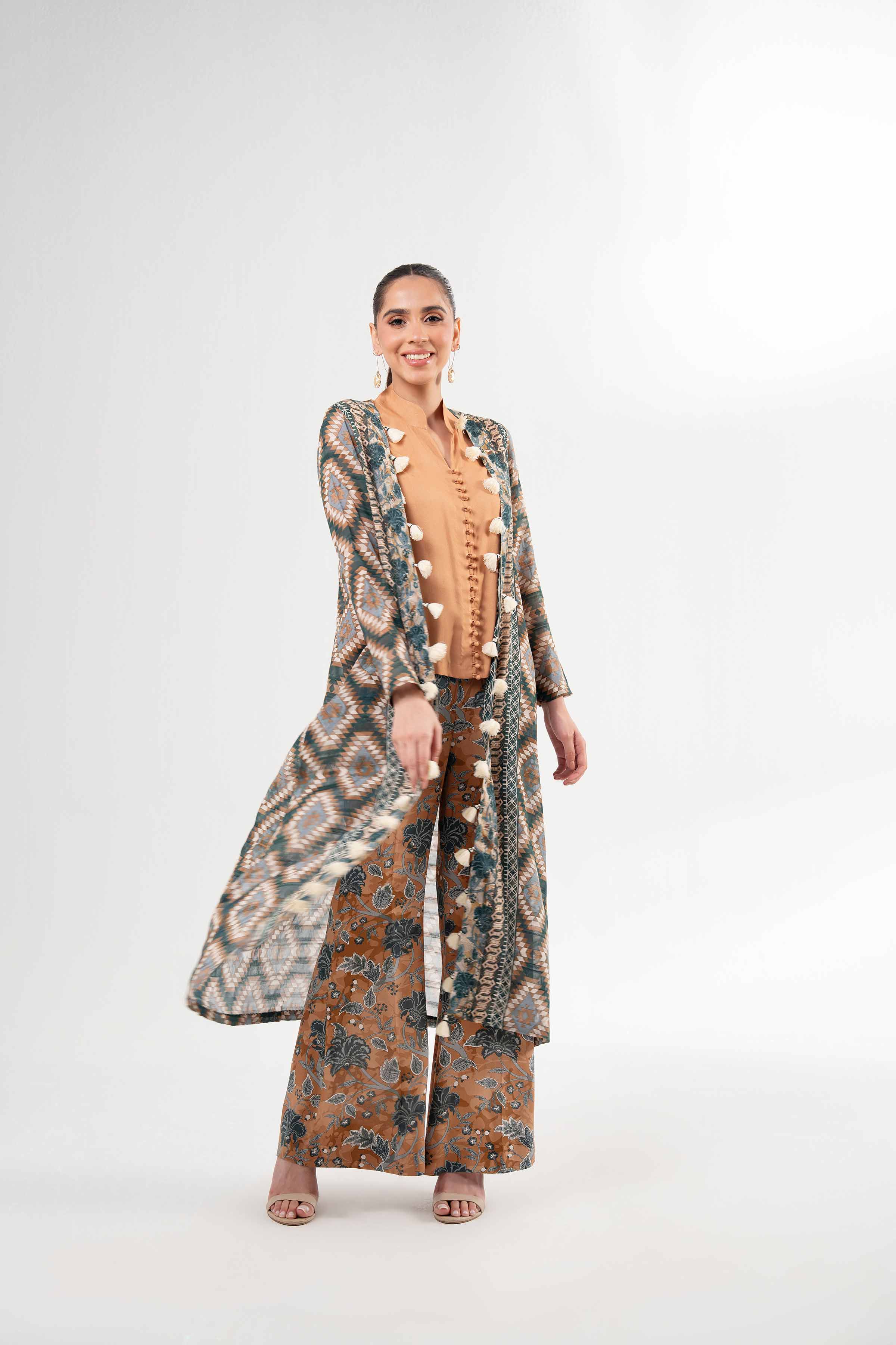 NISHATUAE - Brown Printed Lawn 3-piece Unstitched Suit