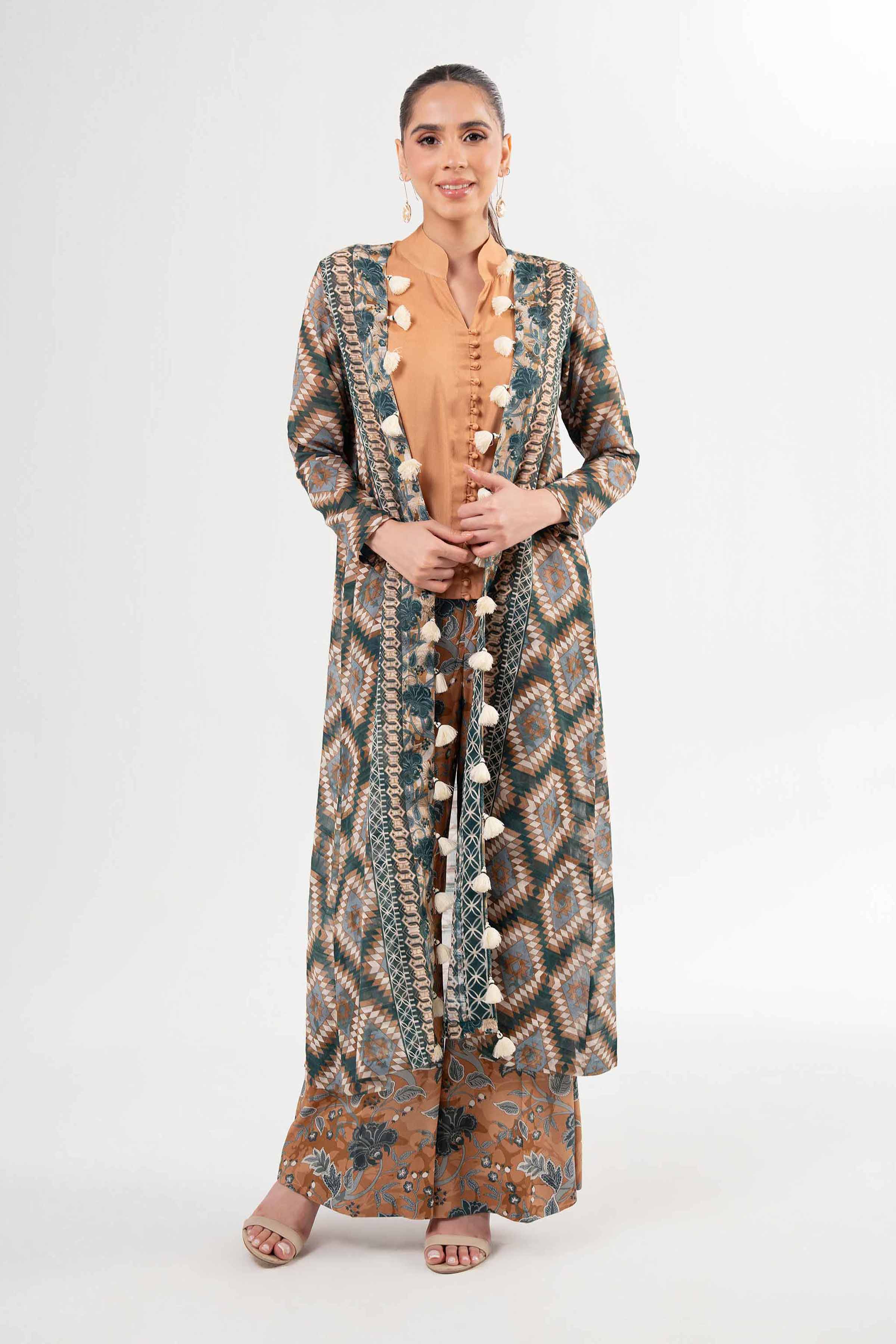 NISHATUAE - Brown Printed Lawn 3-piece Unstitched Suit