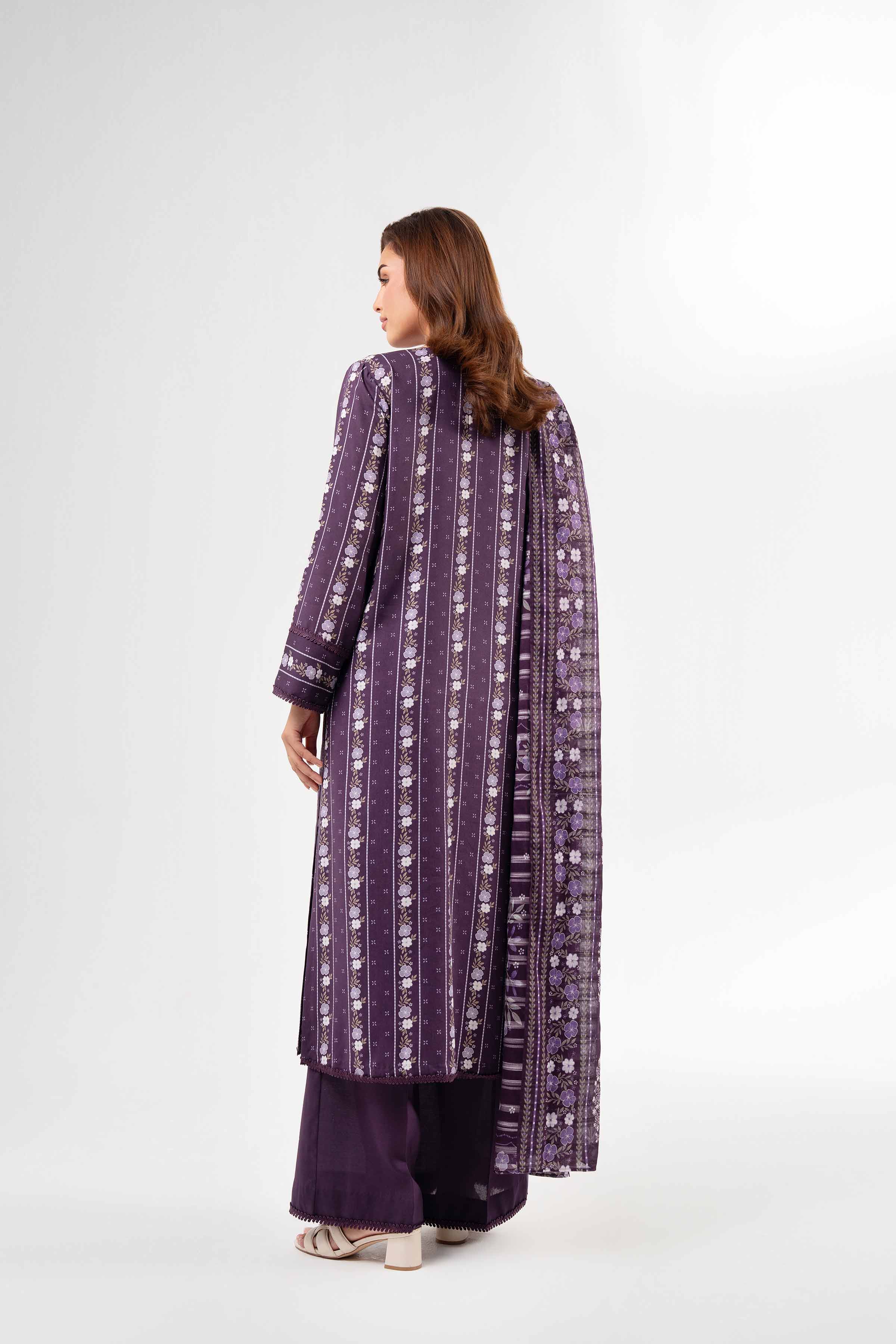NISHATUAE - Purple Printed Lawn 3-piece Unstitched Suit