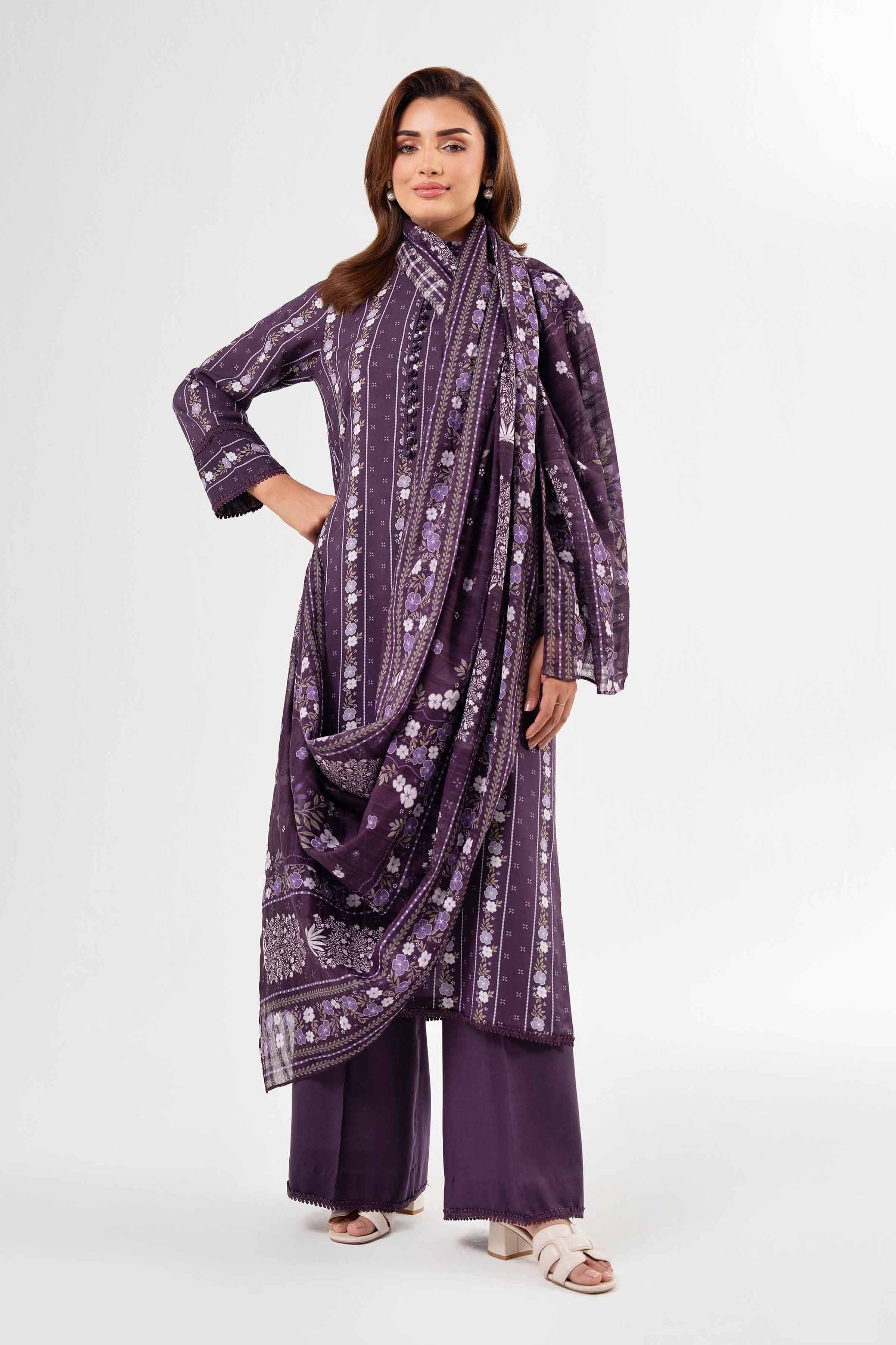 NISHATUAE - Purple Printed Lawn 3-piece Unstitched Suit