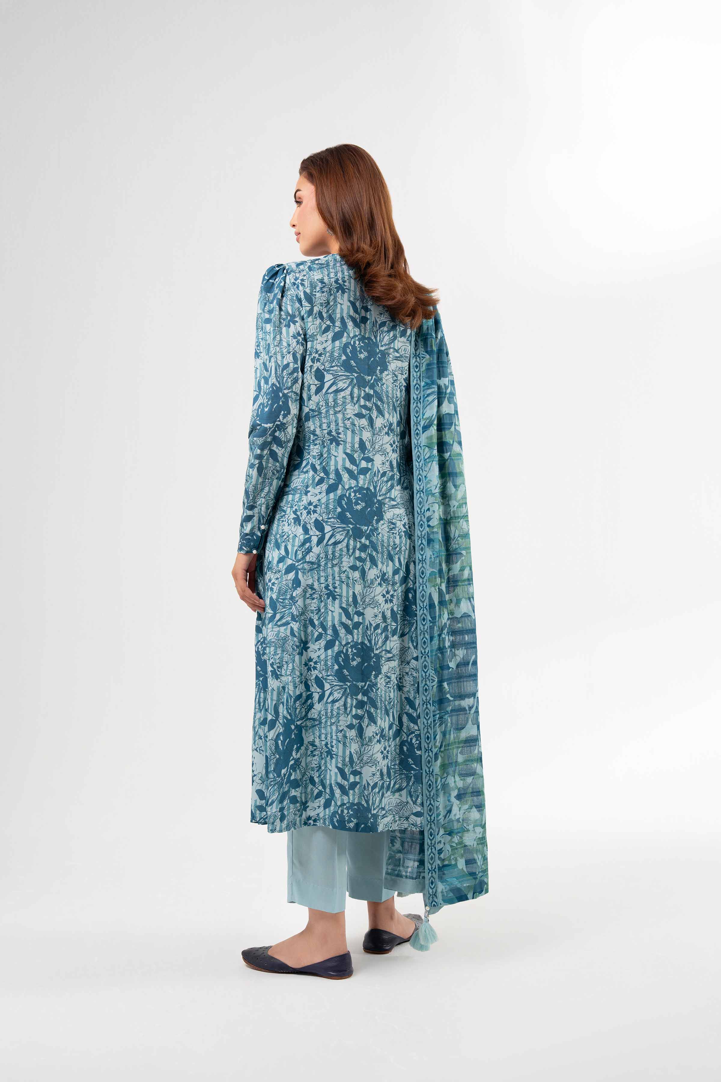 NISHATUAE - Blue Printed Lawn 3-piece Unstitched Suit