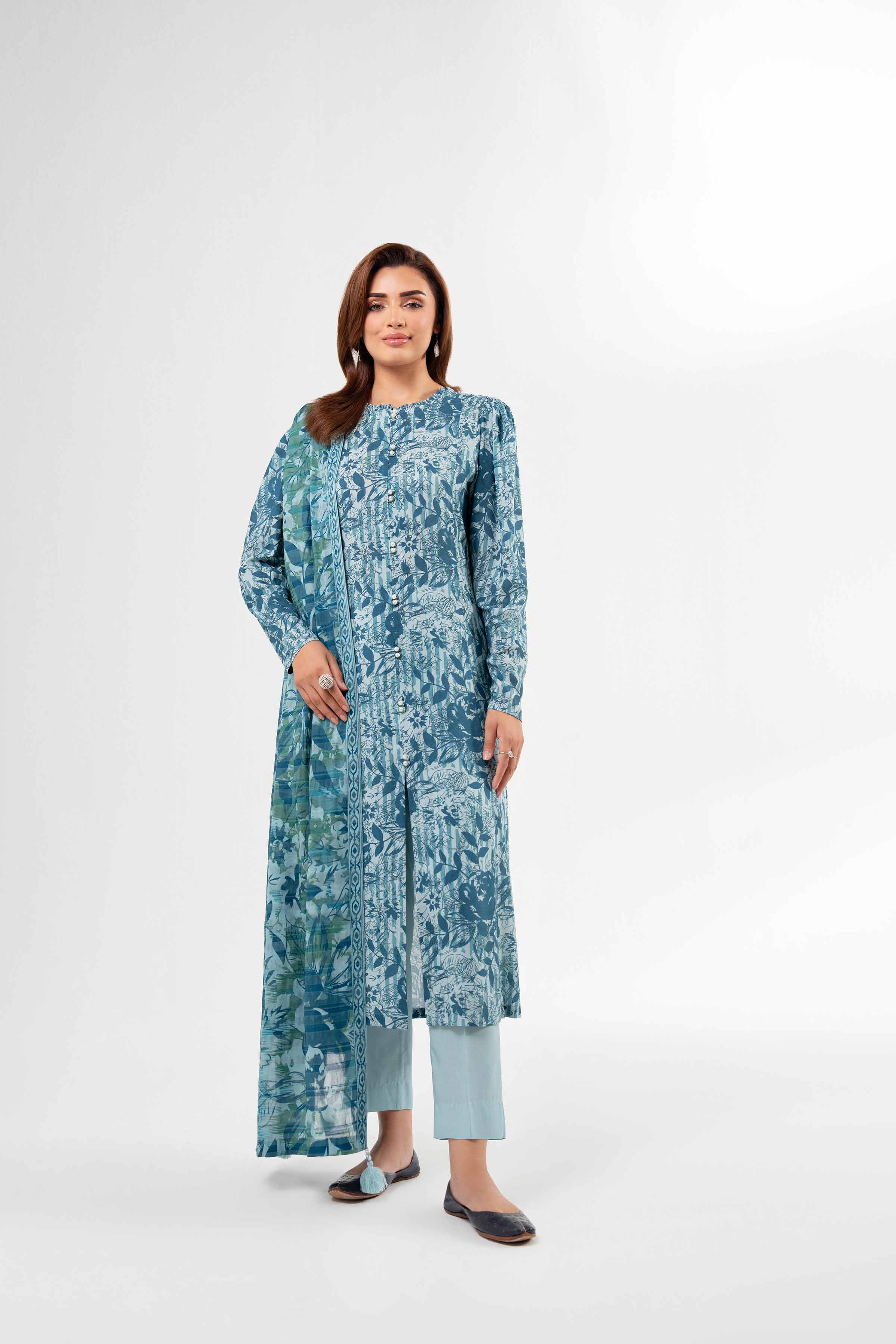 NISHATUAE - Blue Printed Lawn 3-piece Unstitched Suit