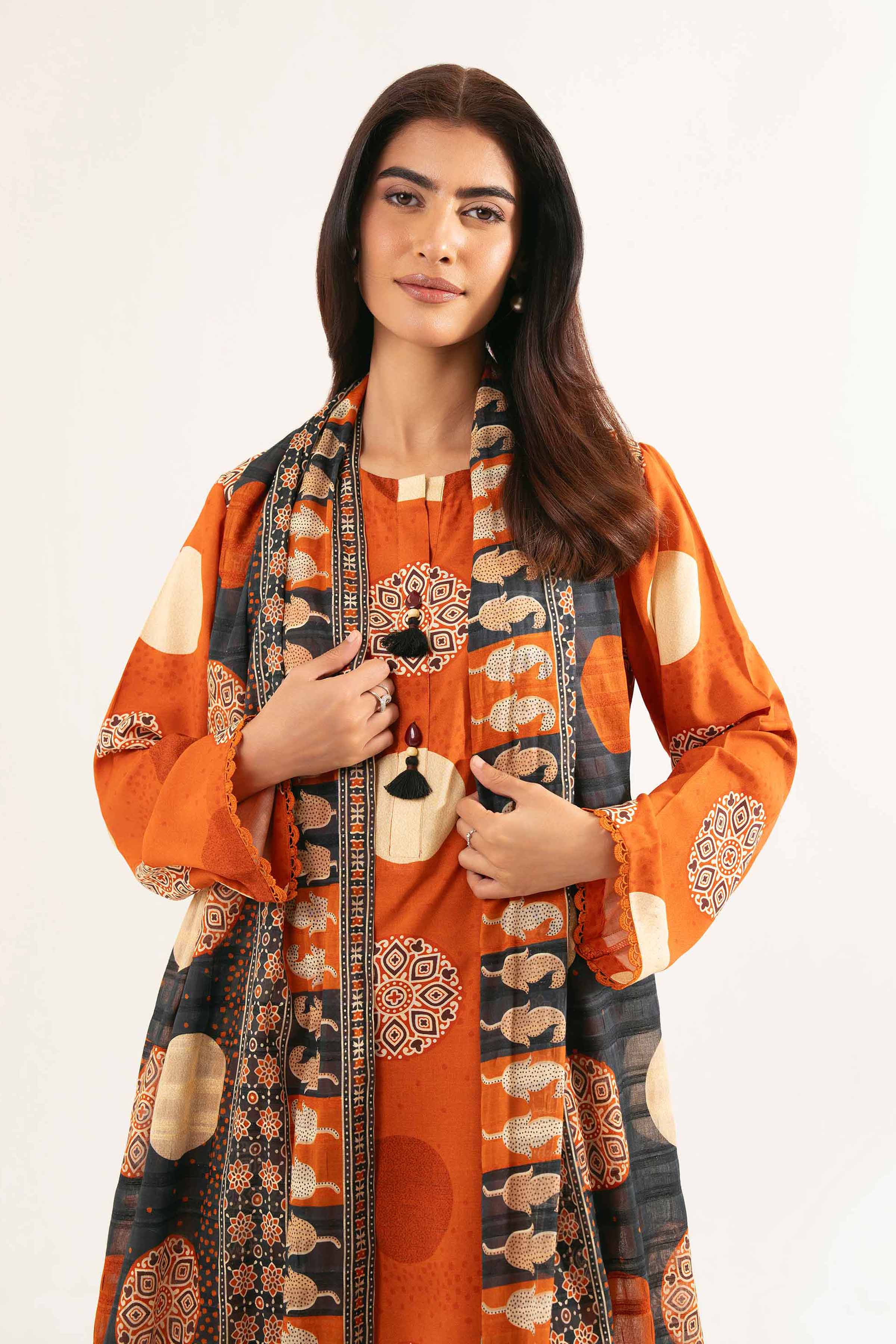 NISHATUAE - Rust Printed Lawn 3-piece Unstitched Suit