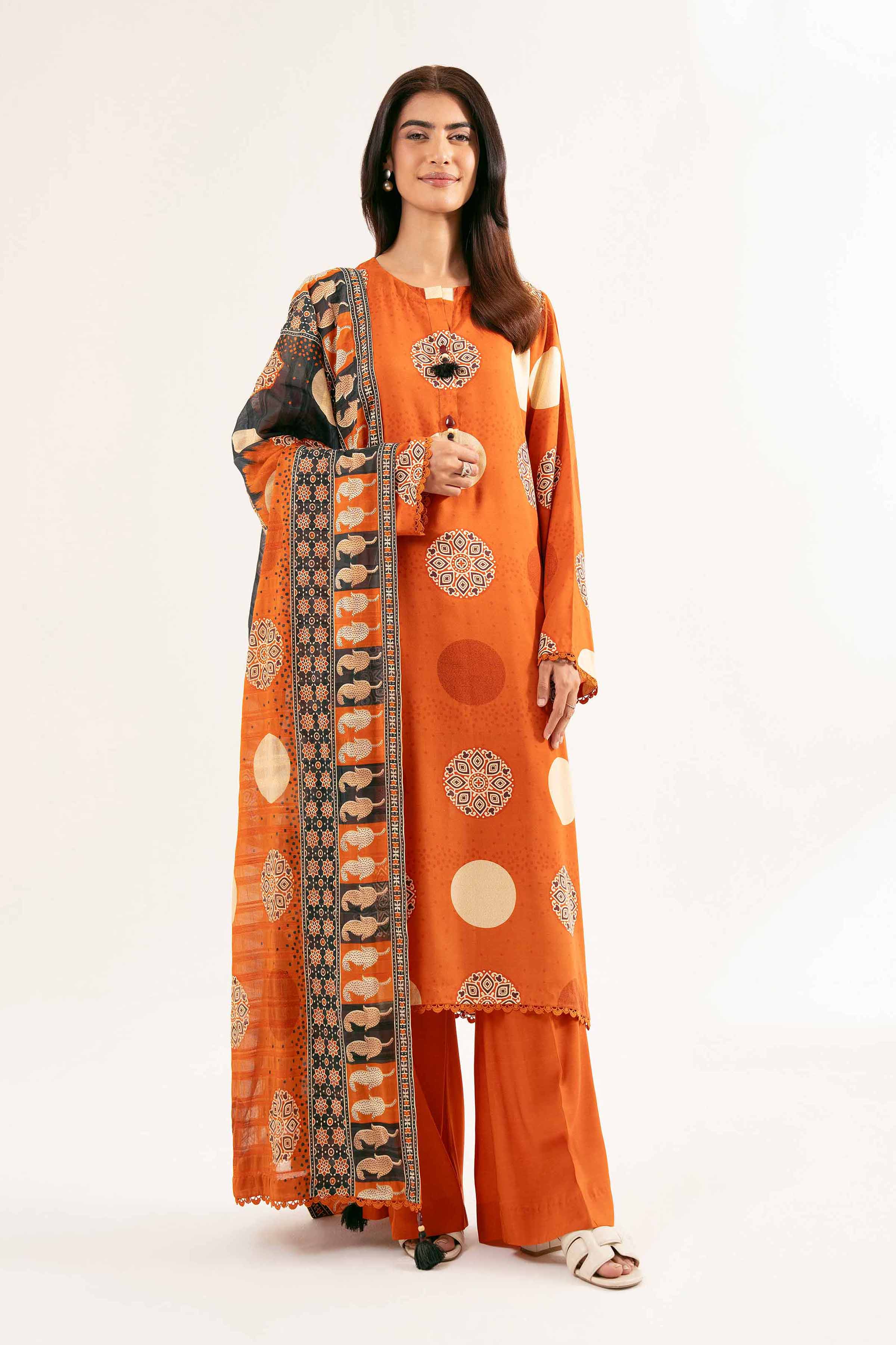 NISHATUAE - Rust Printed Lawn 3-piece Unstitched Suit