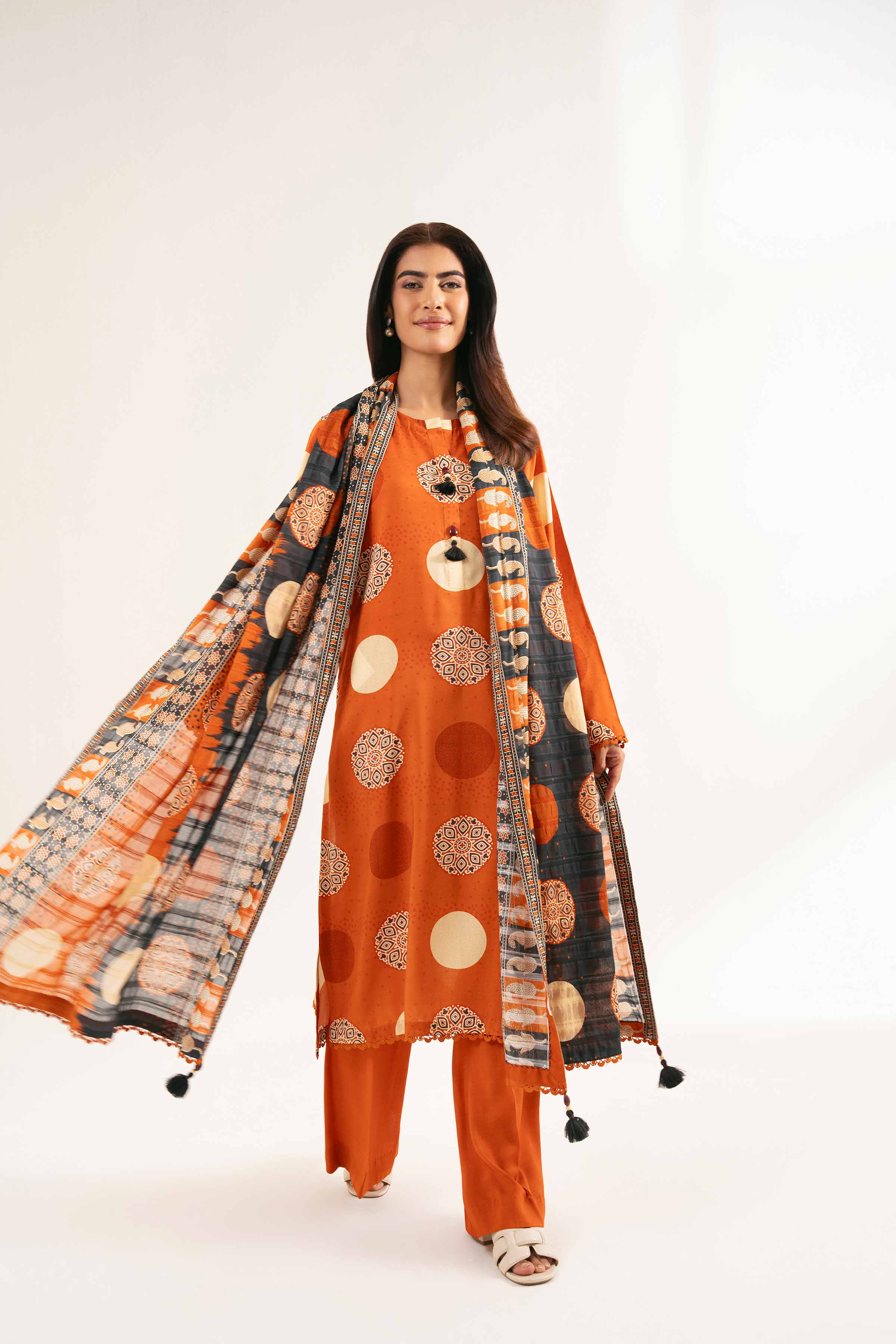 NISHATUAE - Rust Printed Lawn 3-piece Unstitched Suit
