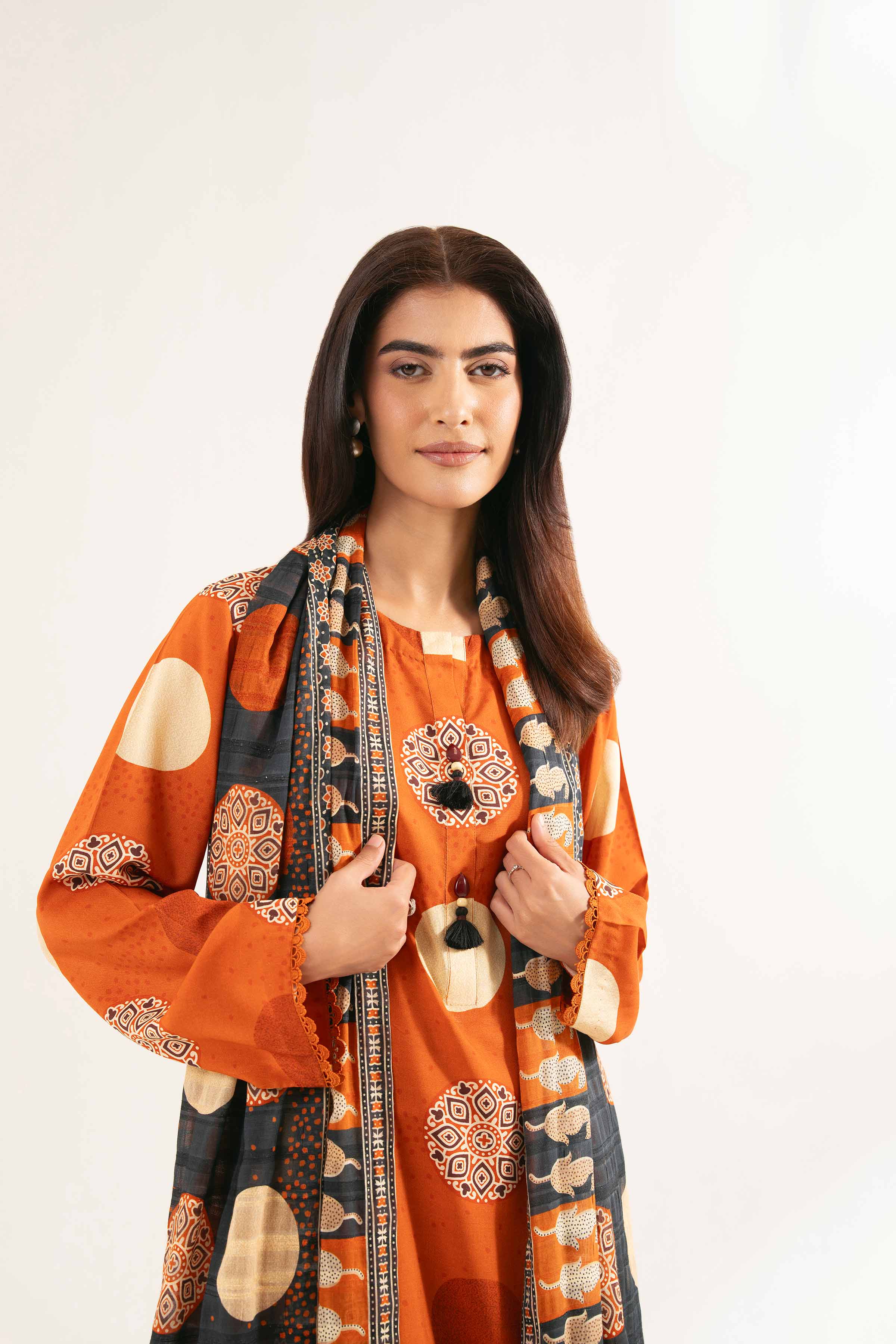 NISHATUAE - Rust Printed Lawn 3-piece Unstitched Suit