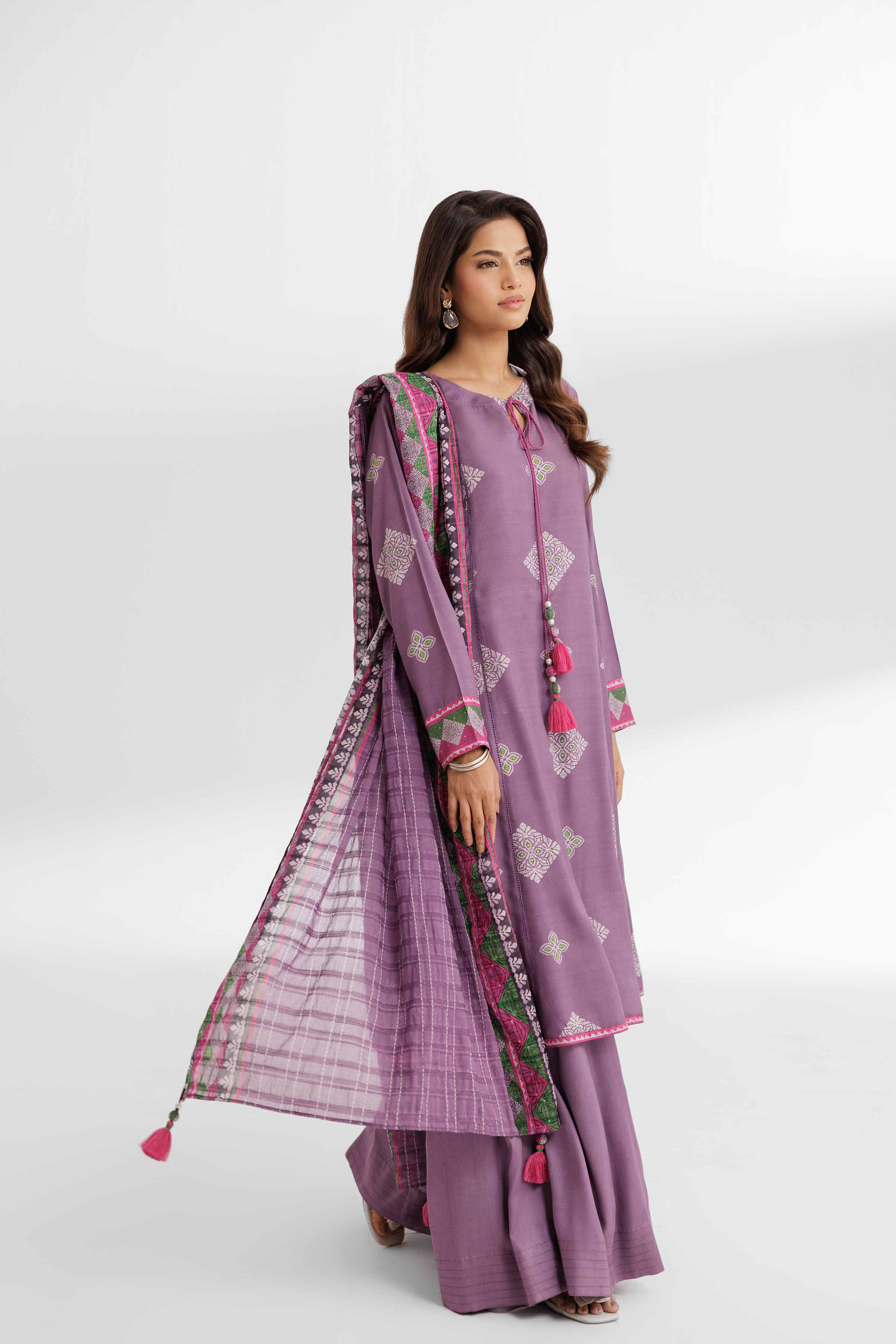 NISHATUAE - Mauve Printed Lawn 3-piece Unstitched Suit