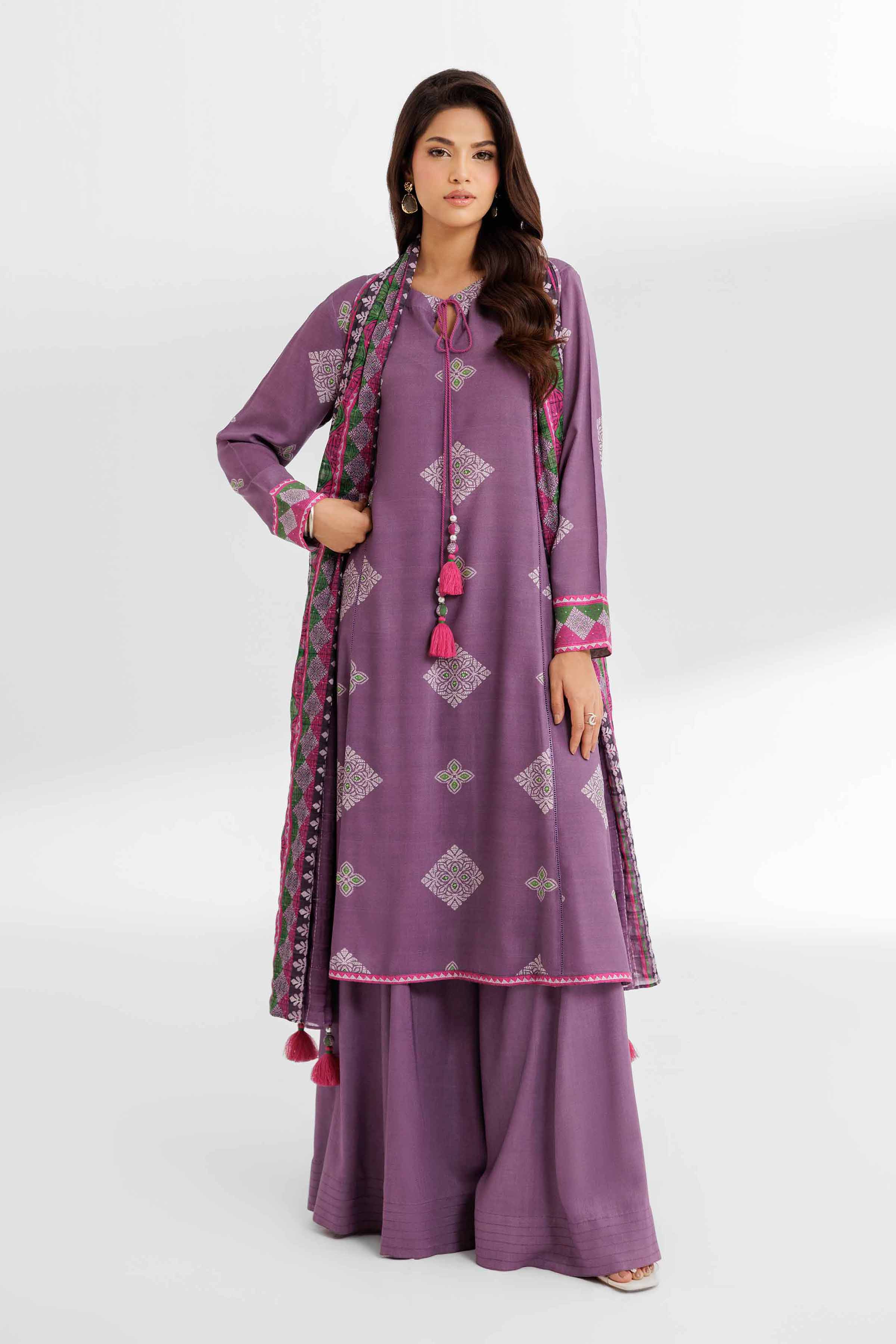 NISHATUAE - Mauve Printed Lawn 3-piece Unstitched Suit