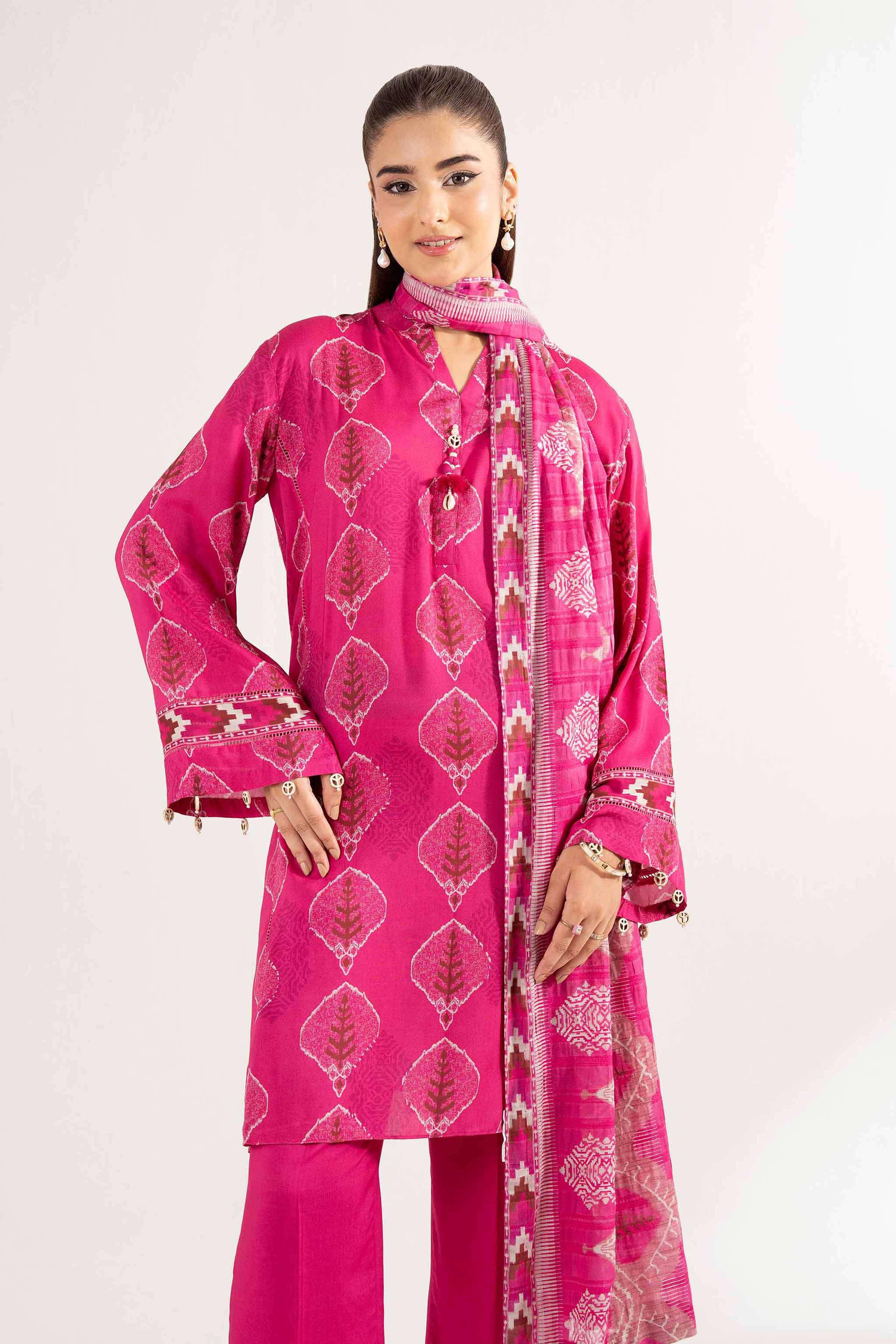 NISHATUAE - Fuchsia Printed Lawn 3-piece Unstitched Suit