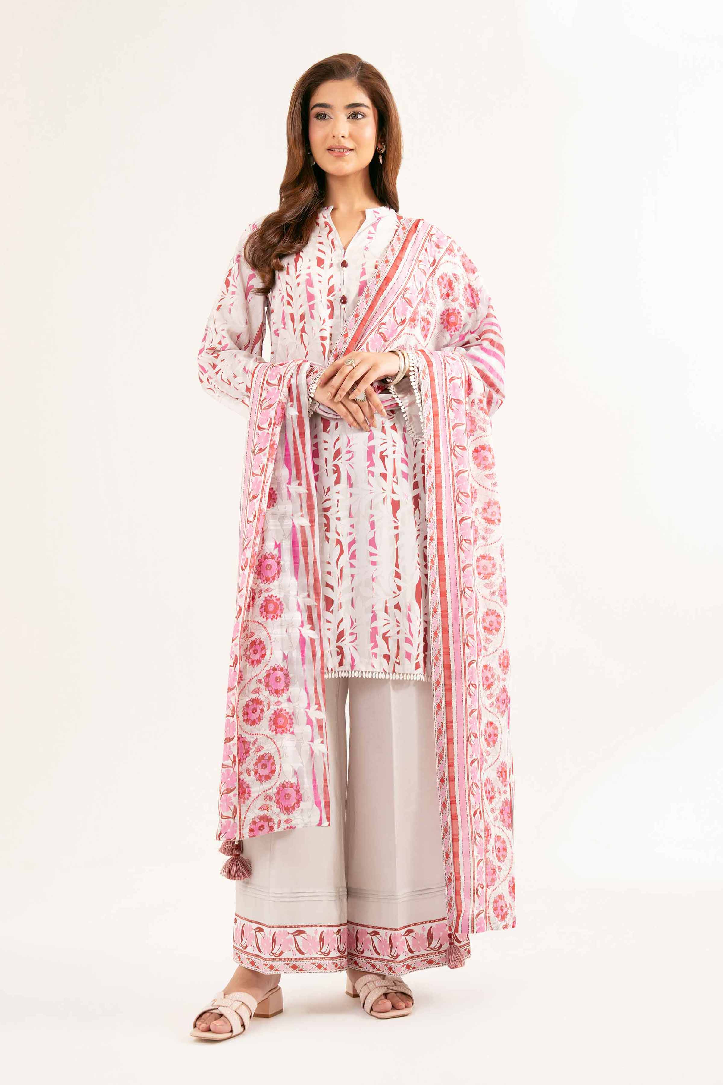 NISHATUAE - White Printed Lawn 3-piece Unstitched Suit