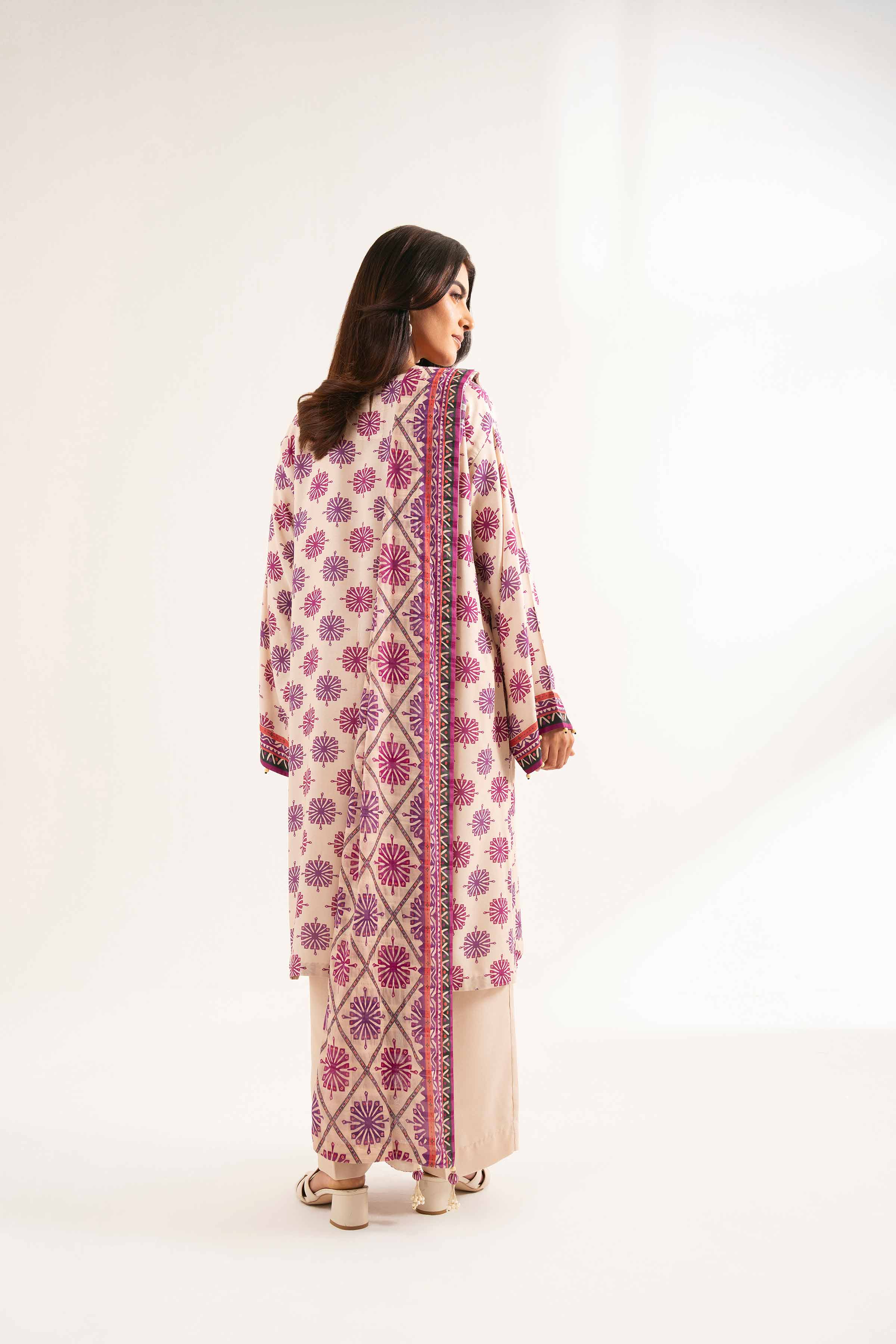 NISHATUAE - Beige Printed Lawn 3-piece Unstitched Suit