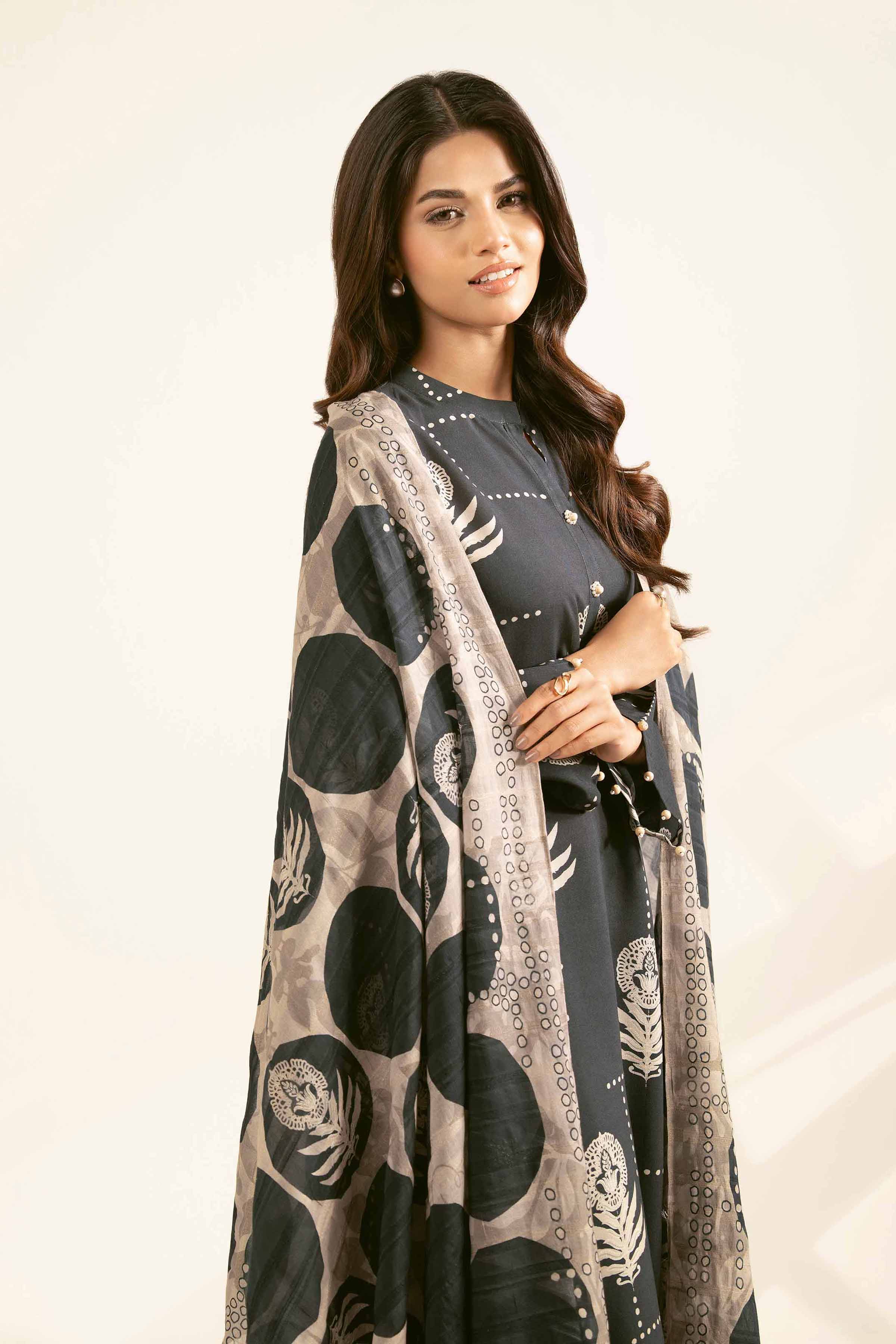 NISHATUAE - Black Printed Lawn 3-piece Unstitched Suit