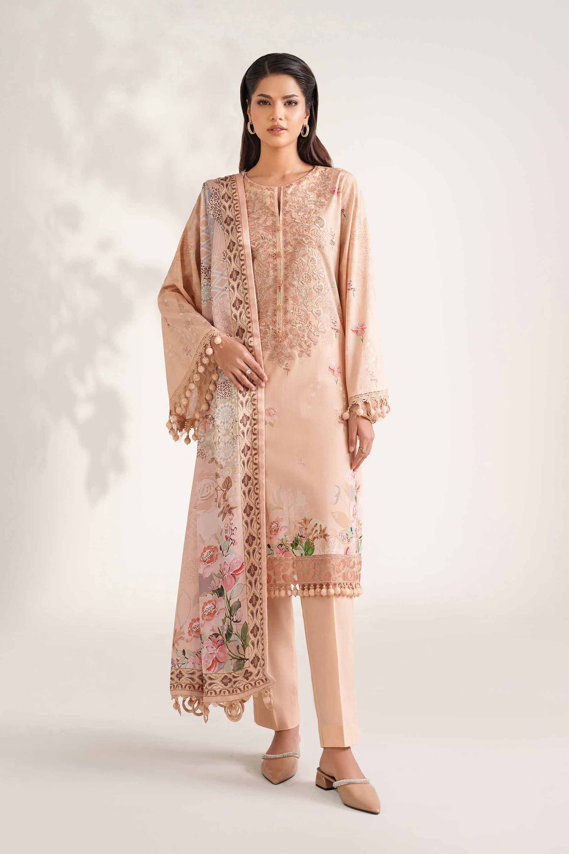NISHATUAE - Peach Embroidered Cambric 3-piece Unstitched Suit