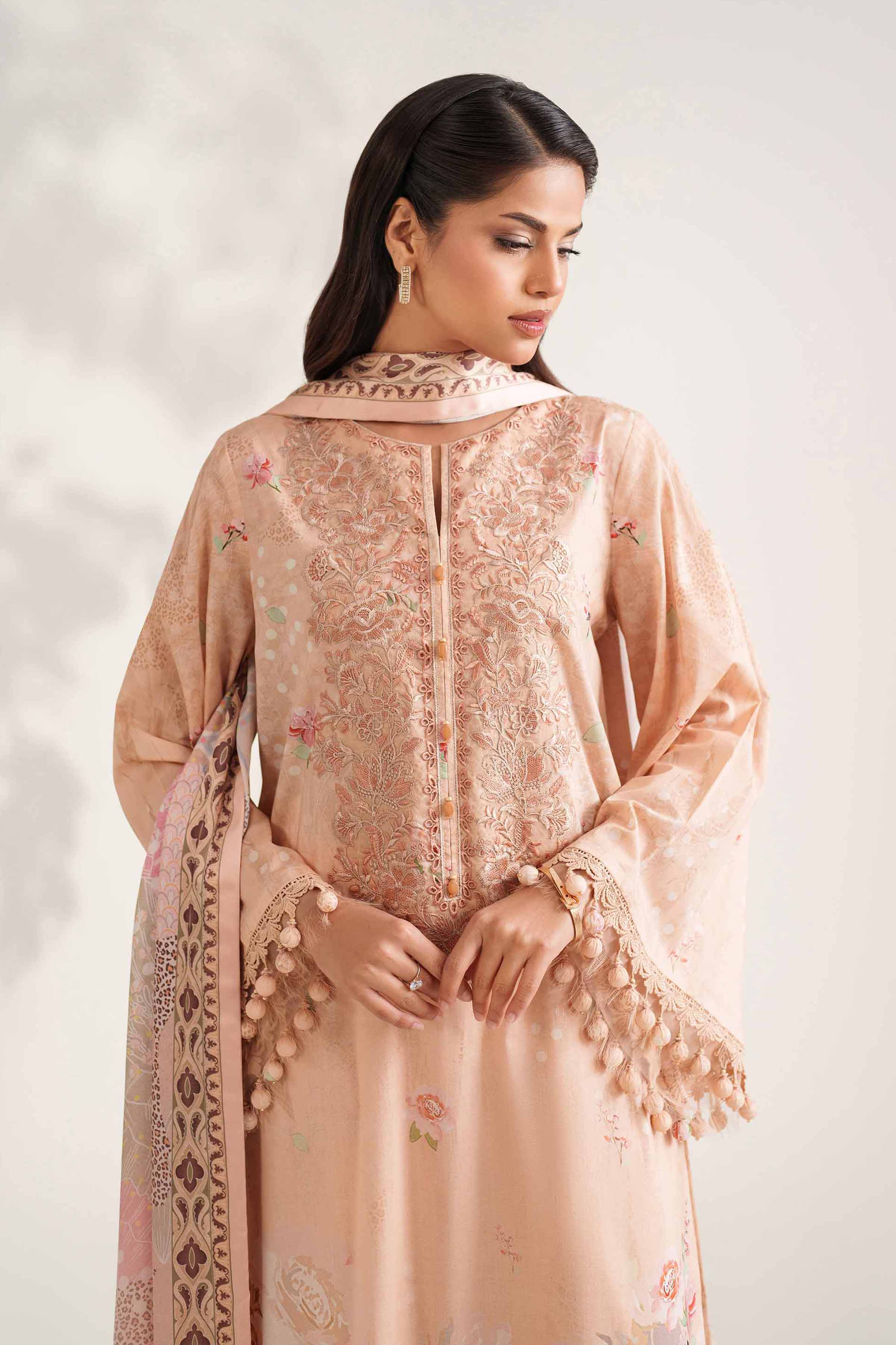 NISHATUAE - Peach Embroidered Cambric 3-piece Unstitched Suit