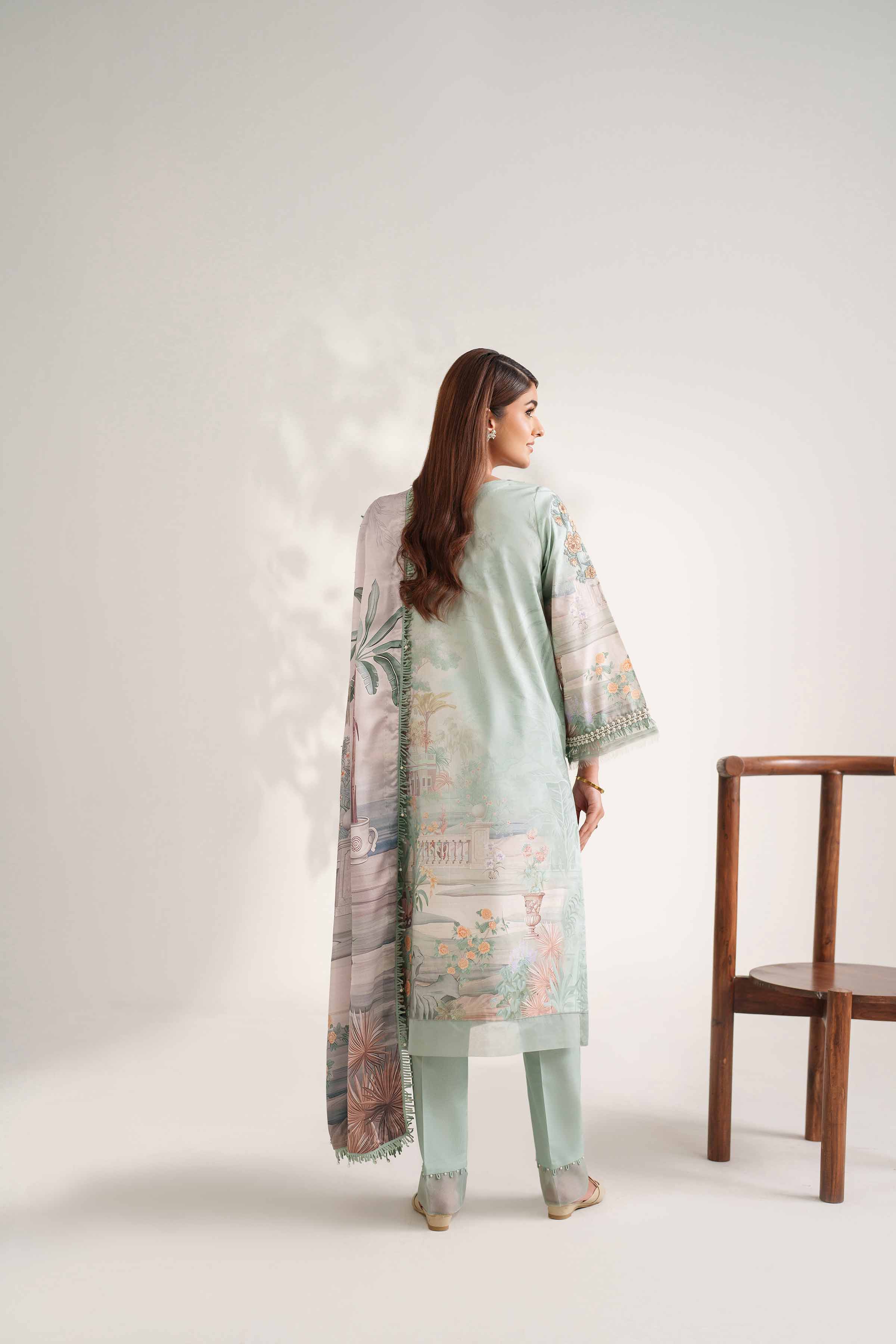 NISHATUAE - Green Embroidered Cambric 3-piece Unstitched Suit