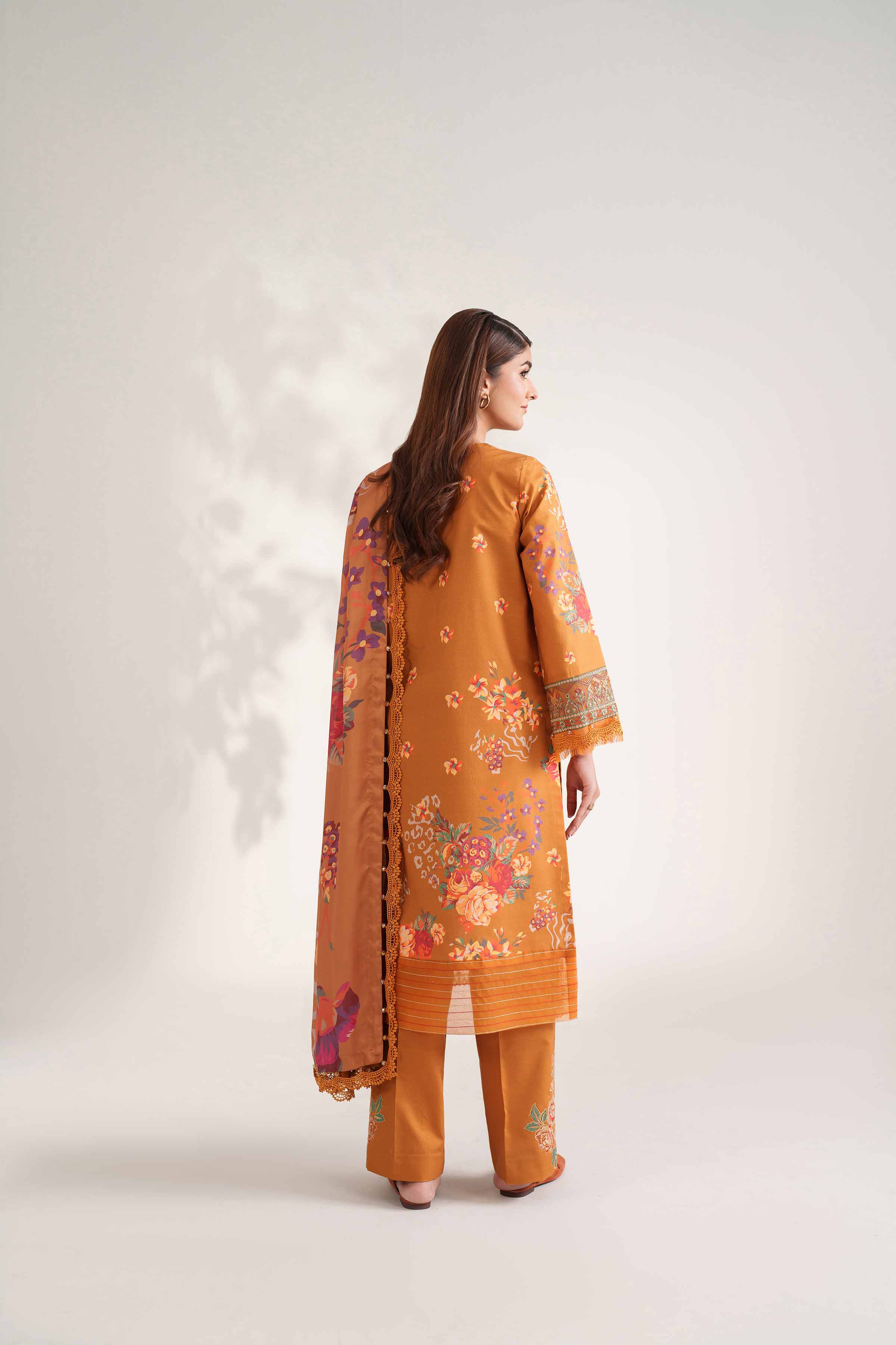 NISHATUAE - Brown Embroidered Cambric 3-piece Unstitched Suit