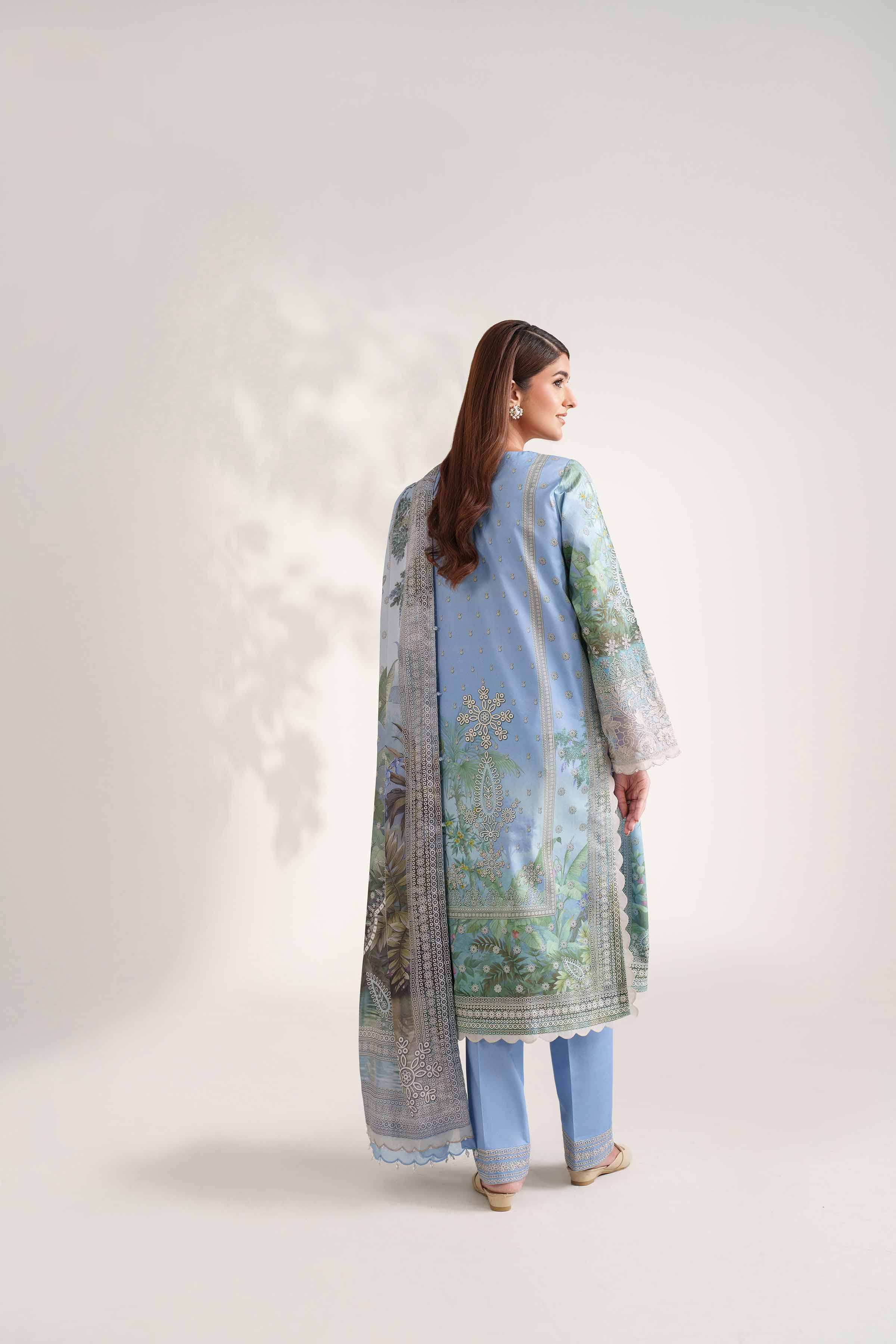 NISHATUAE - Blue Embroidered Cambric 3-piece Unstitched Suit