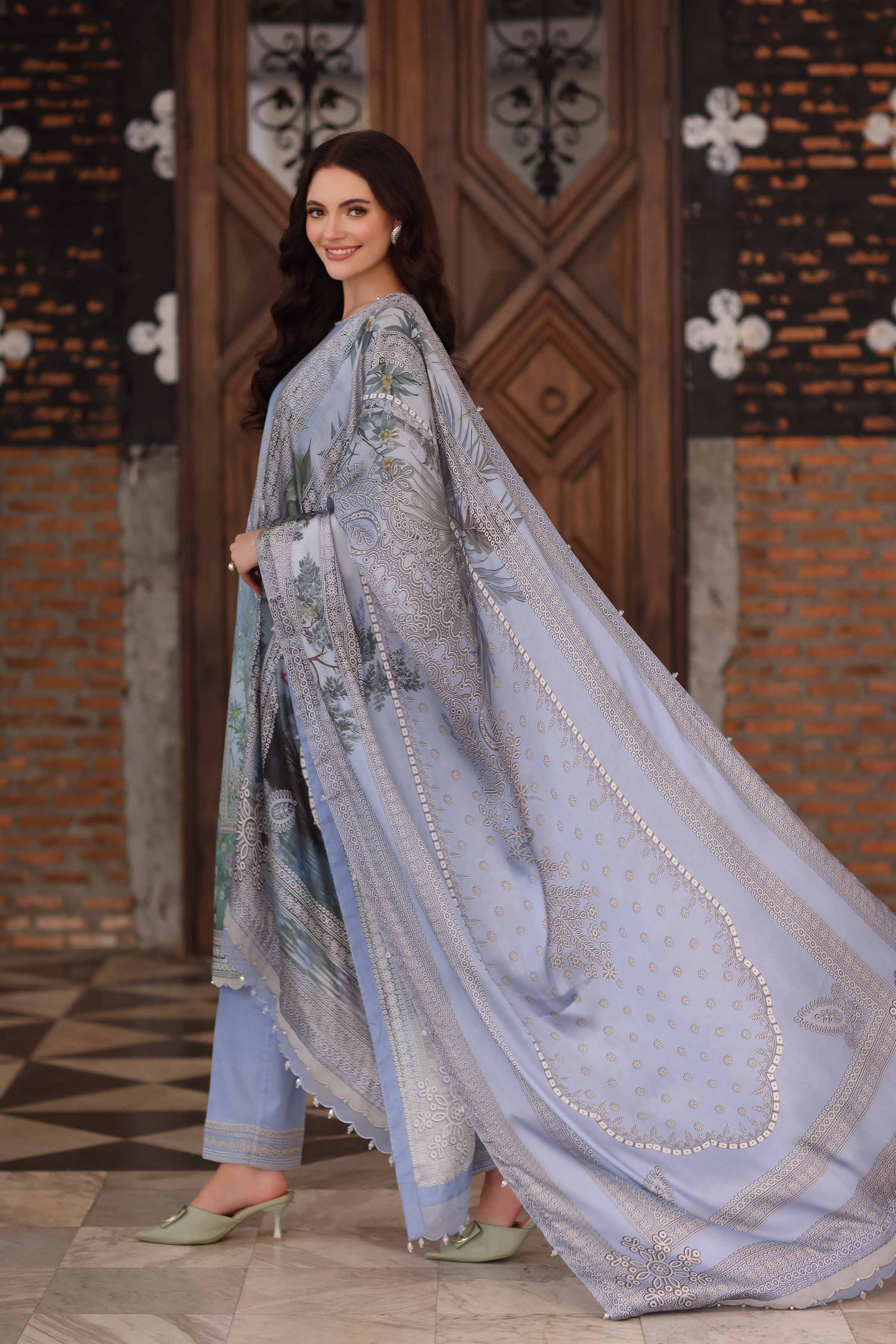 NISHATUAE - Blue Embroidered Cambric 3-piece Unstitched Suit