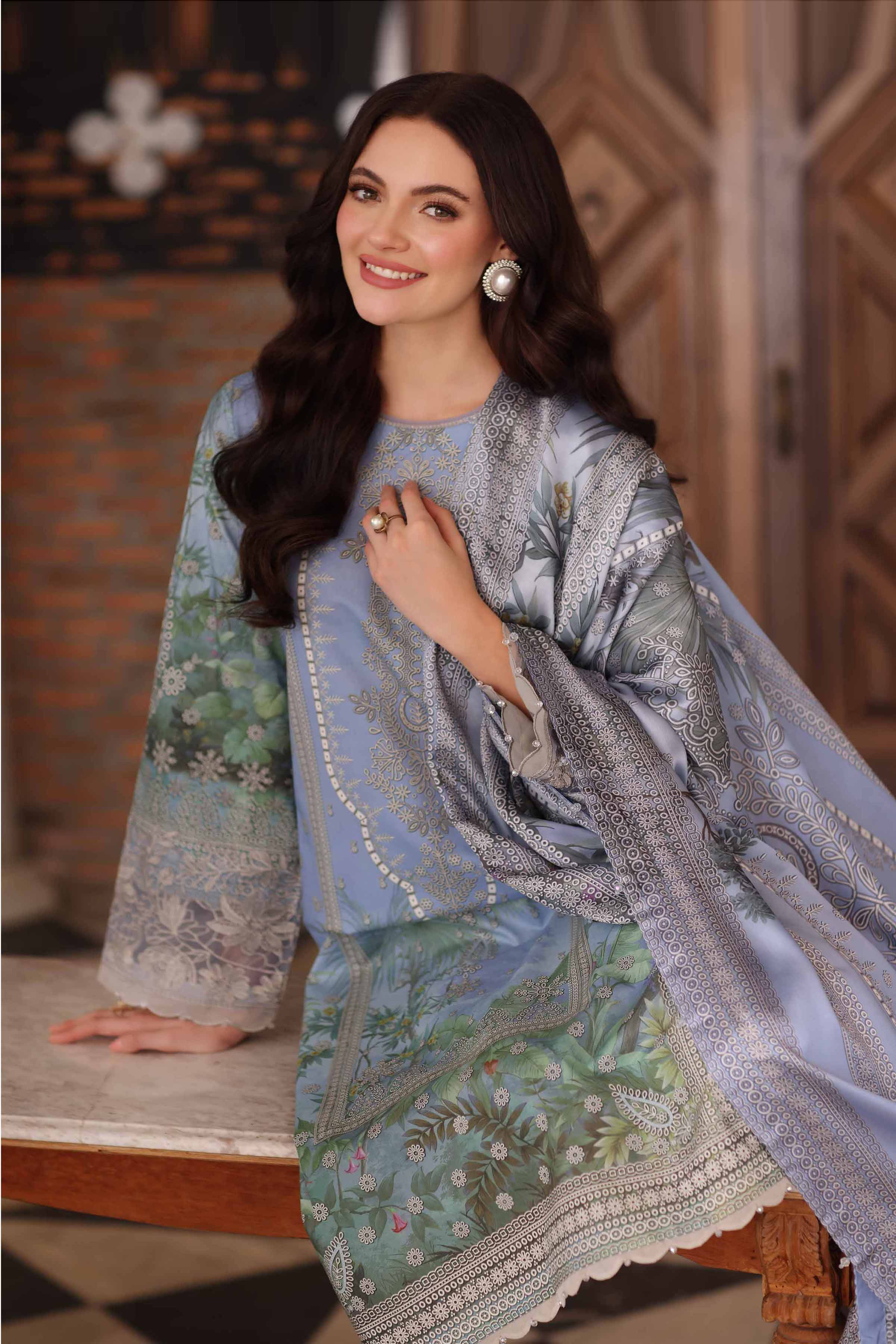 NISHATUAE - Blue Embroidered Cambric 3-piece Unstitched Suit