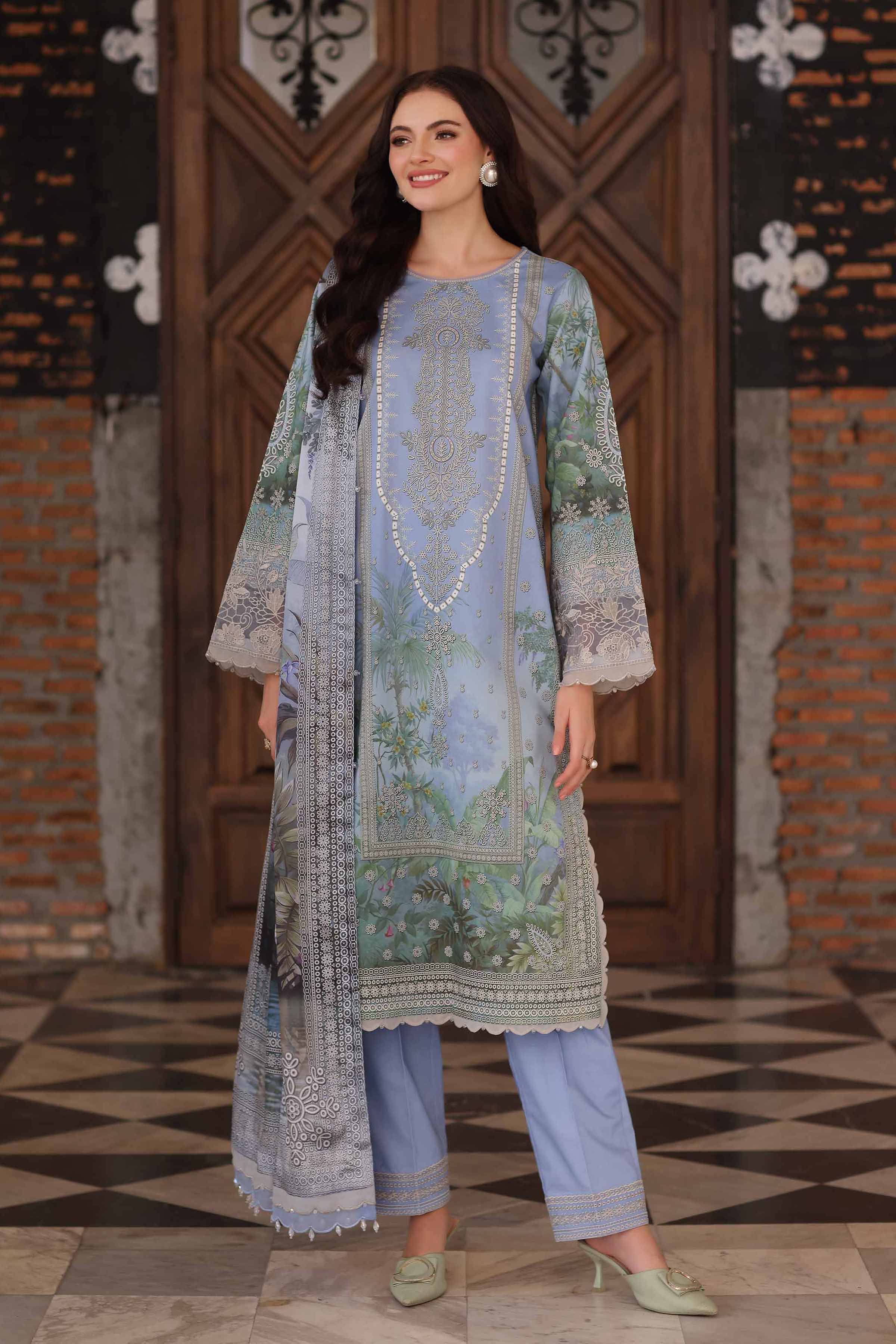 NISHATUAE - Blue Embroidered Cambric 3-piece Unstitched Suit