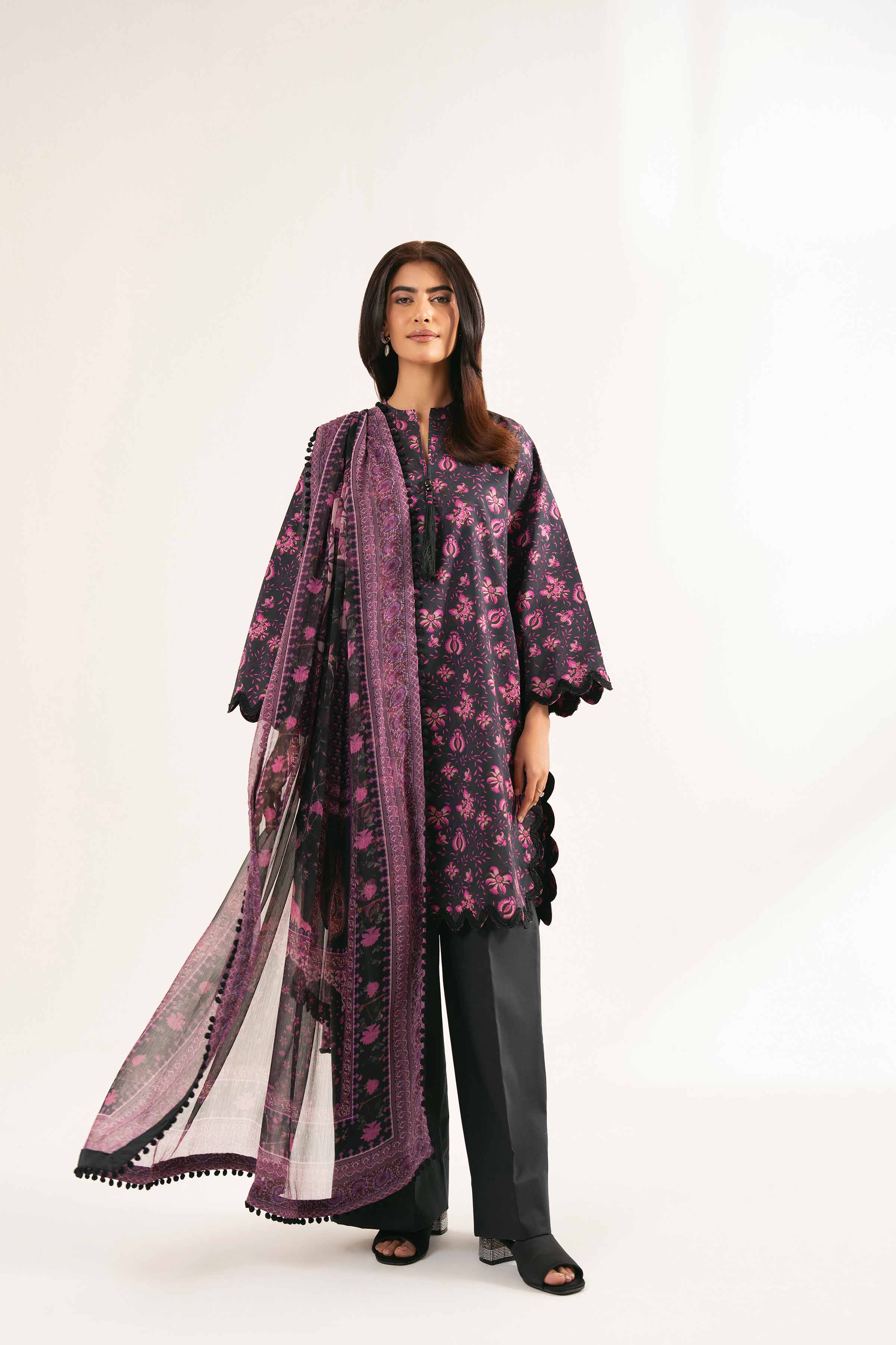 NISHATUAE - Black Printed Cambric 3-piece Unstitched Suit