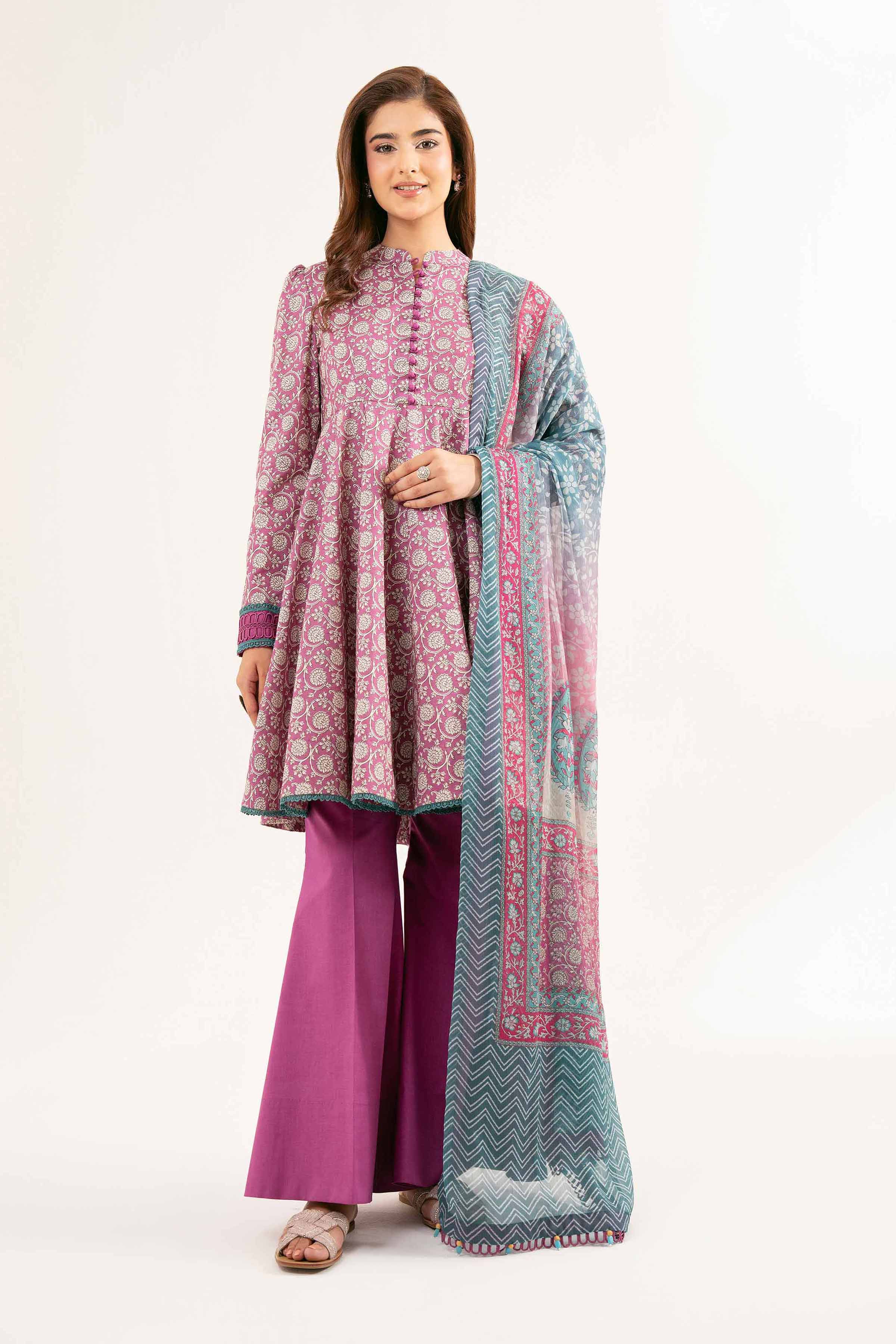 NISHATUAE - Pink Printed Cambric 3-piece Unstitched Suit