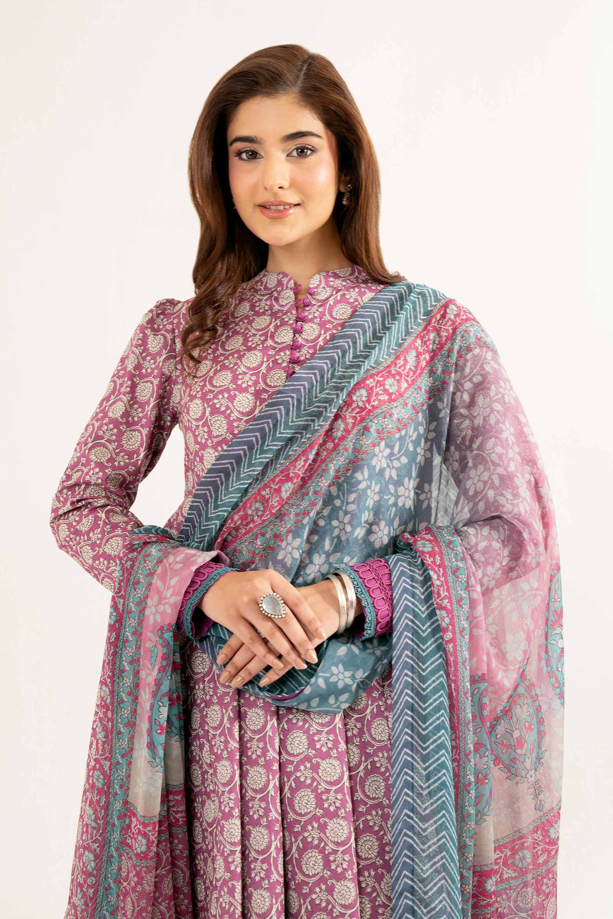 NISHATUAE - Pink Printed Cambric 3-piece Unstitched Suit