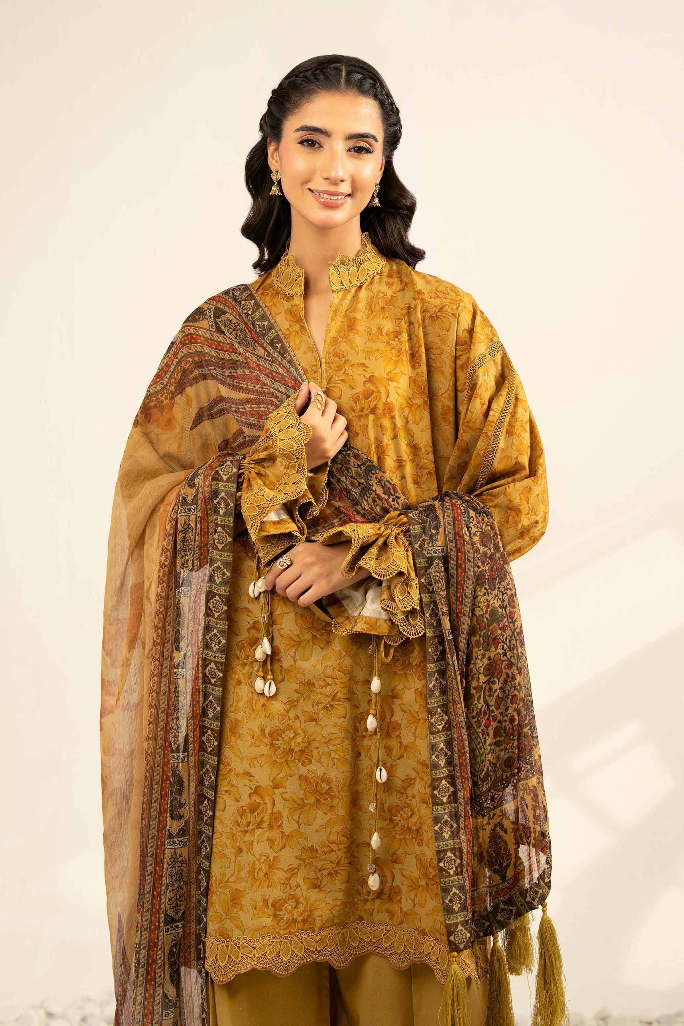 NISHATUAE - Gold Printed Cambric 3-piece Unstitched Suit