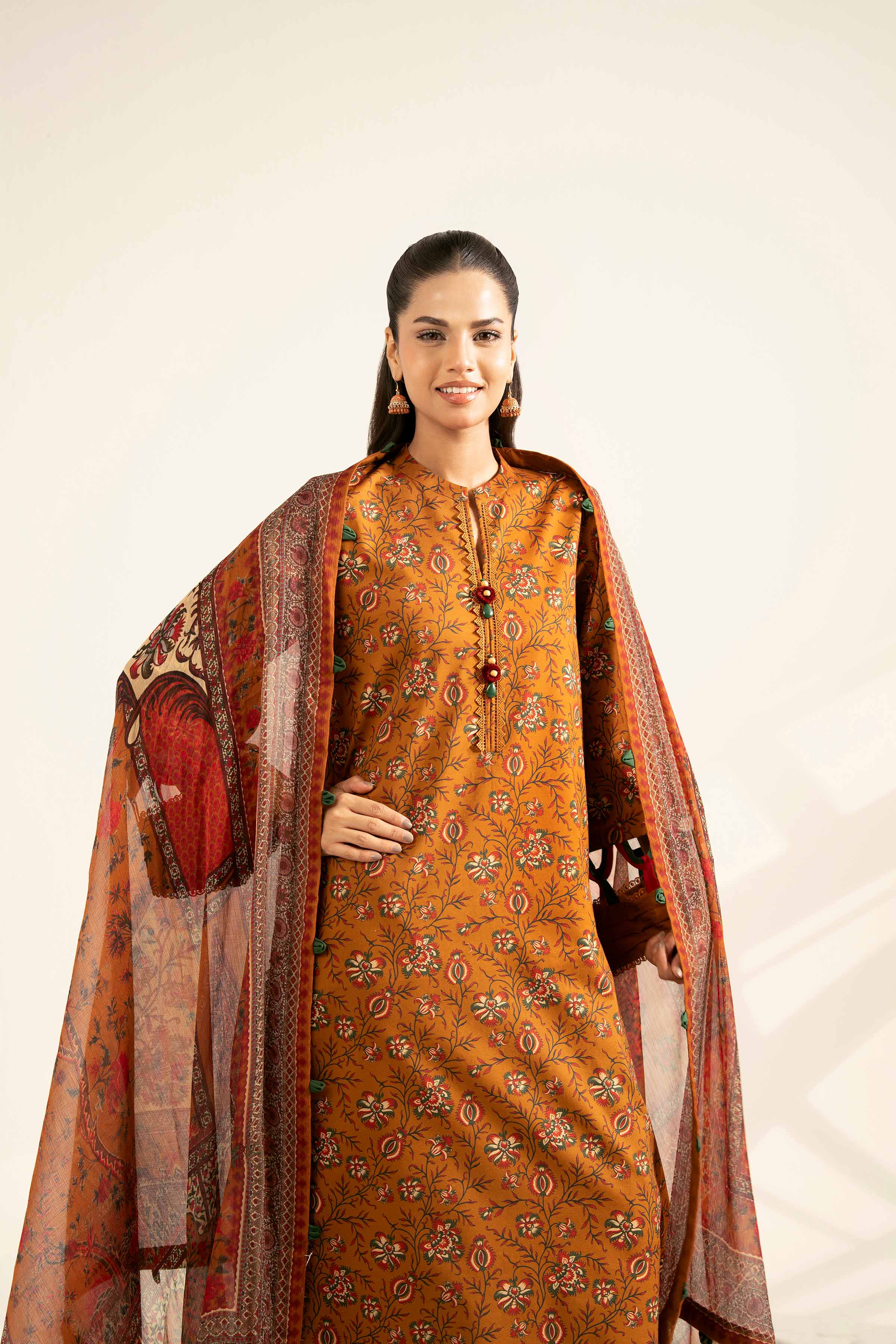 NISHATUAE - Rust Printed Cambric 3-piece Unstitched Suit