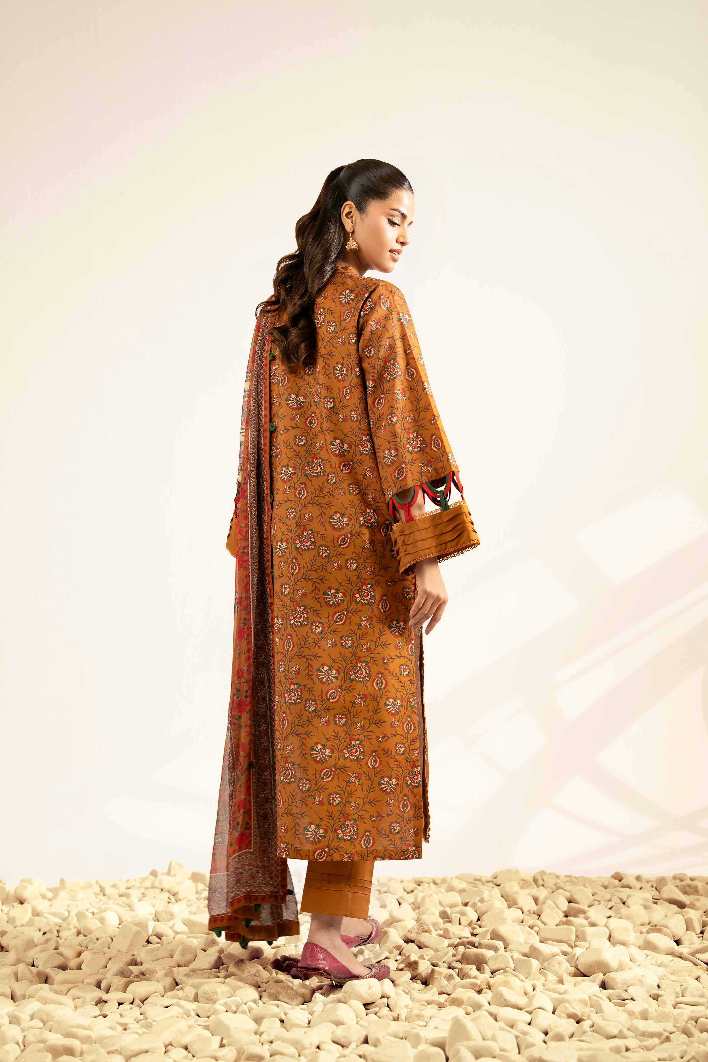 NISHATUAE - Rust Printed Cambric 3-piece Unstitched Suit