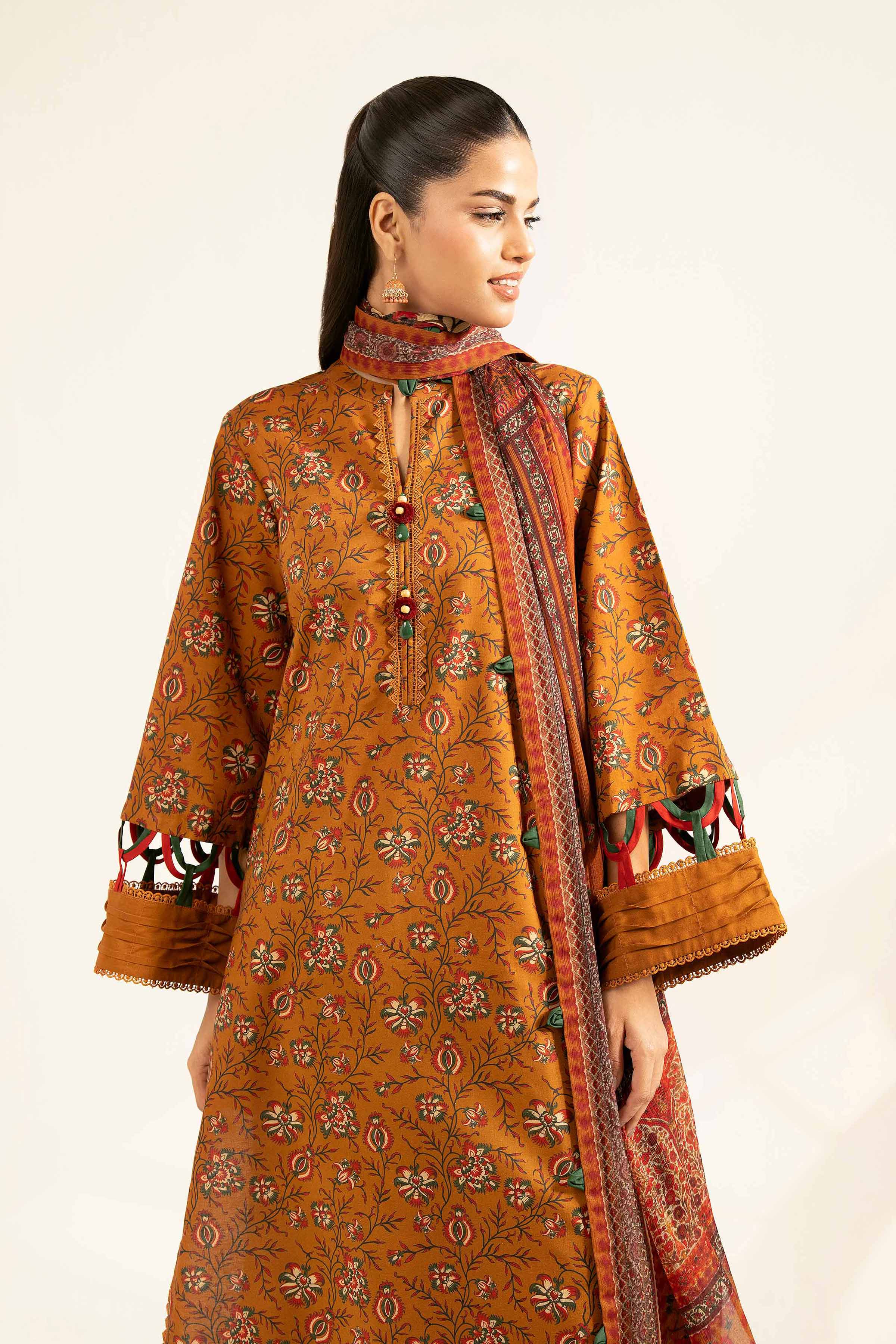 NISHATUAE - Rust Printed Cambric 3-piece Unstitched Suit