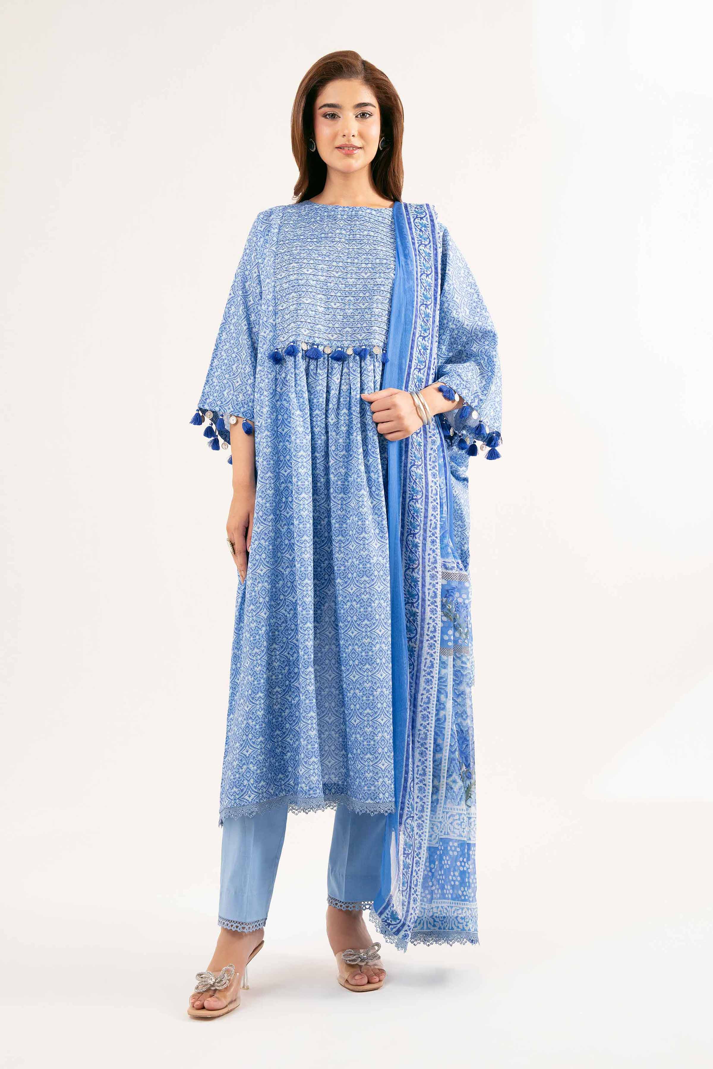 NISHATUAE - Blue Printed Cambric 3-piece Unstitched Suit