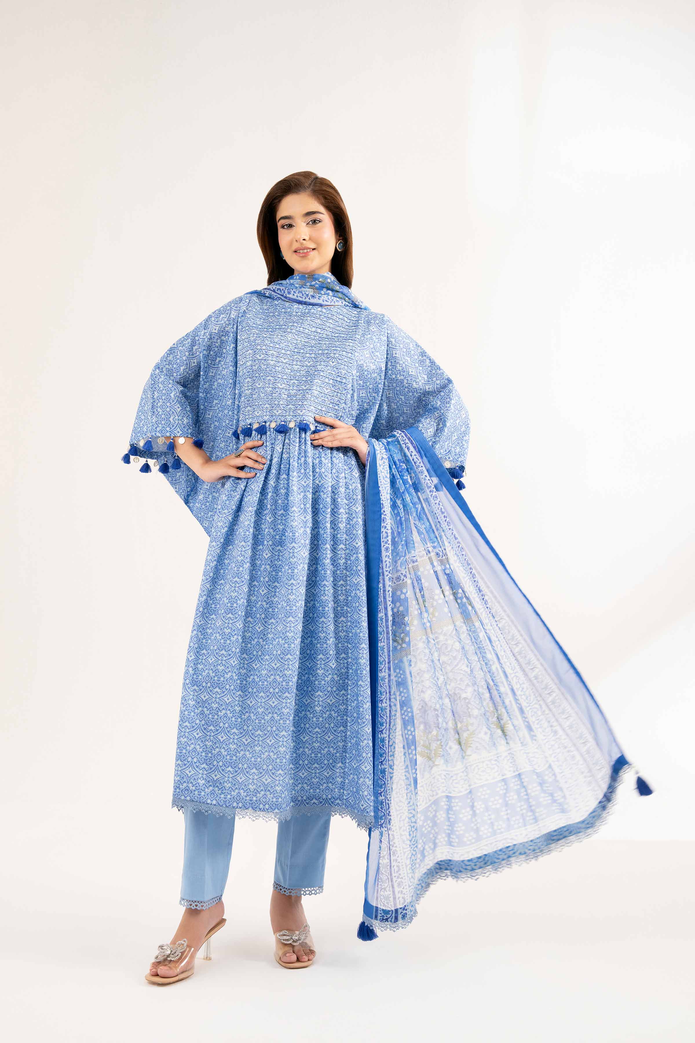 NISHATUAE - Blue Printed Cambric 3-piece Unstitched Suit