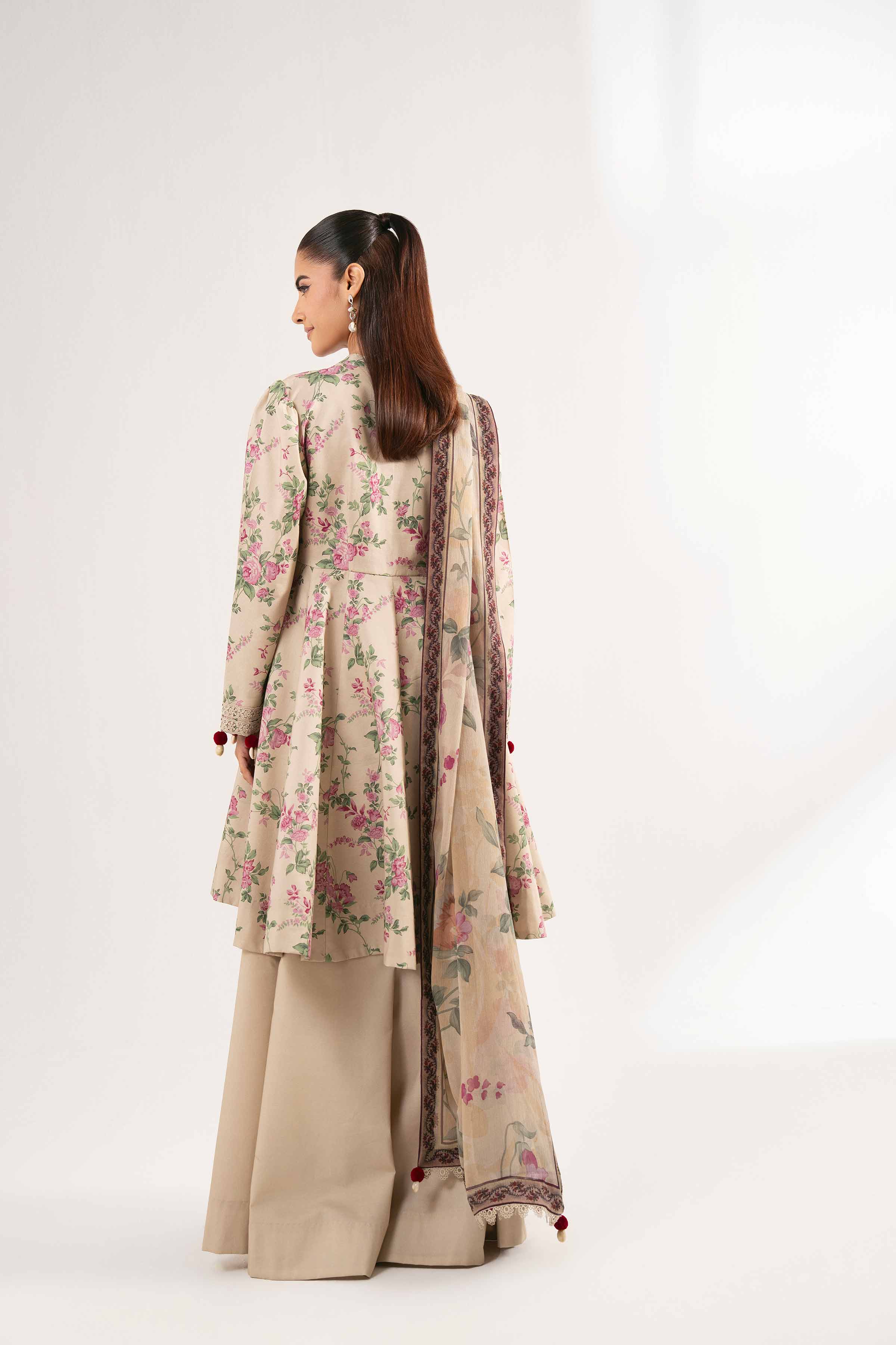NISHATUAE - Beige Printed Cambric 3-piece Unstitched Suit