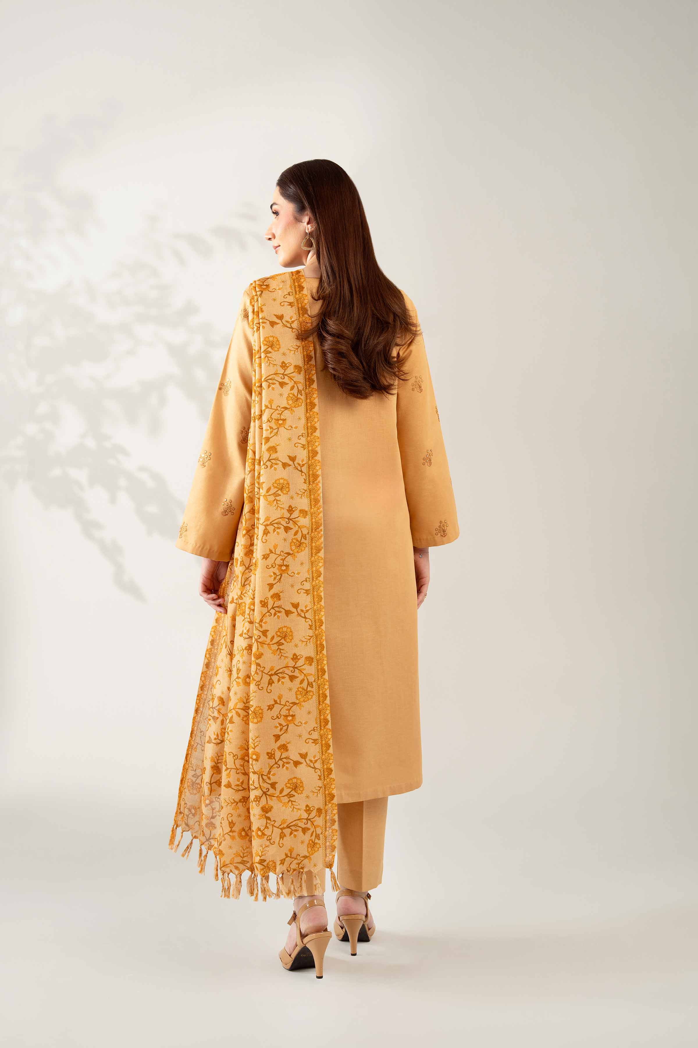 NISHATUAE - Ochre Embroidered Karandi 3-piece Unstitched Suit