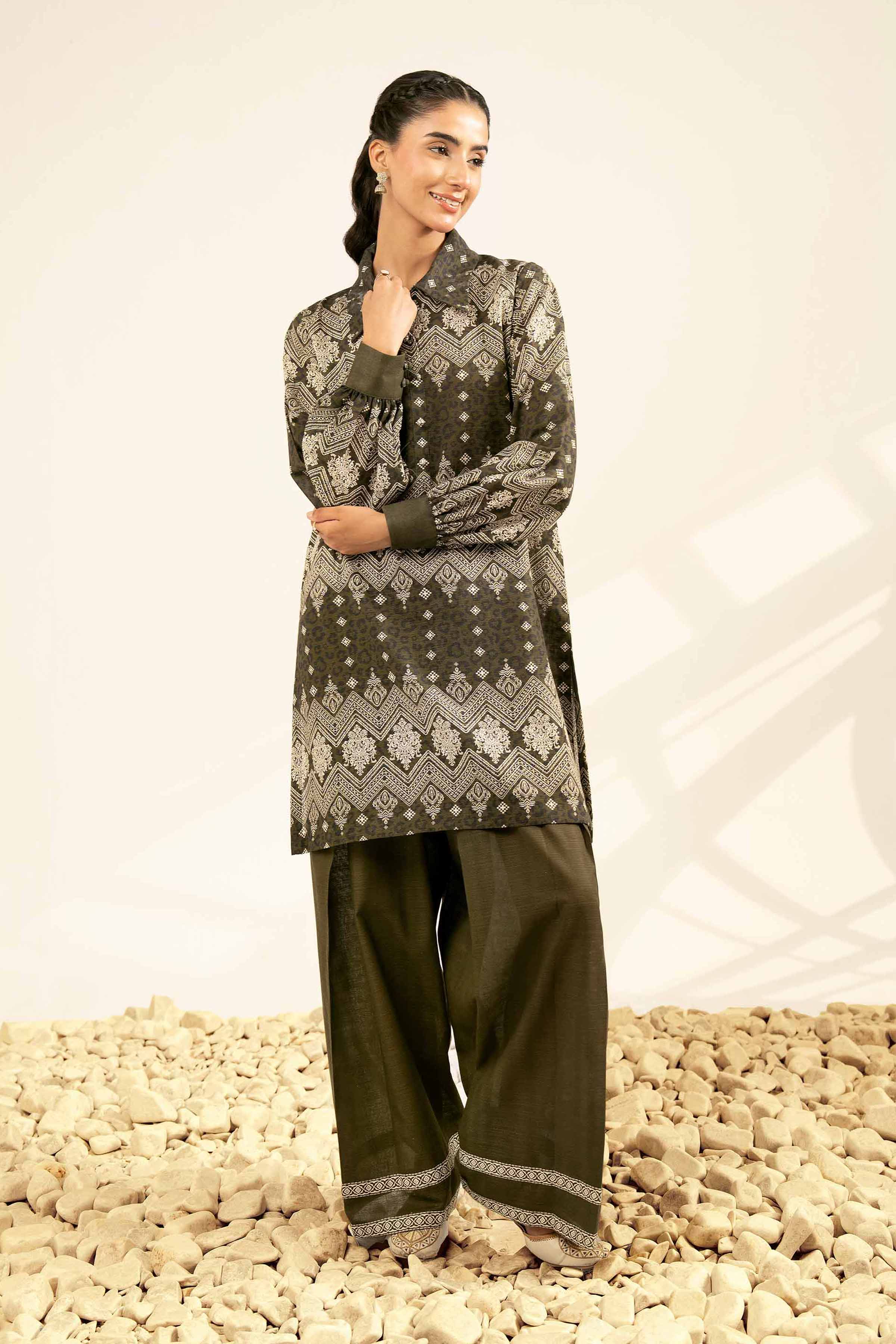 NISHATUAE - Green Printed Khaddar 2-piece Unstitched Dress