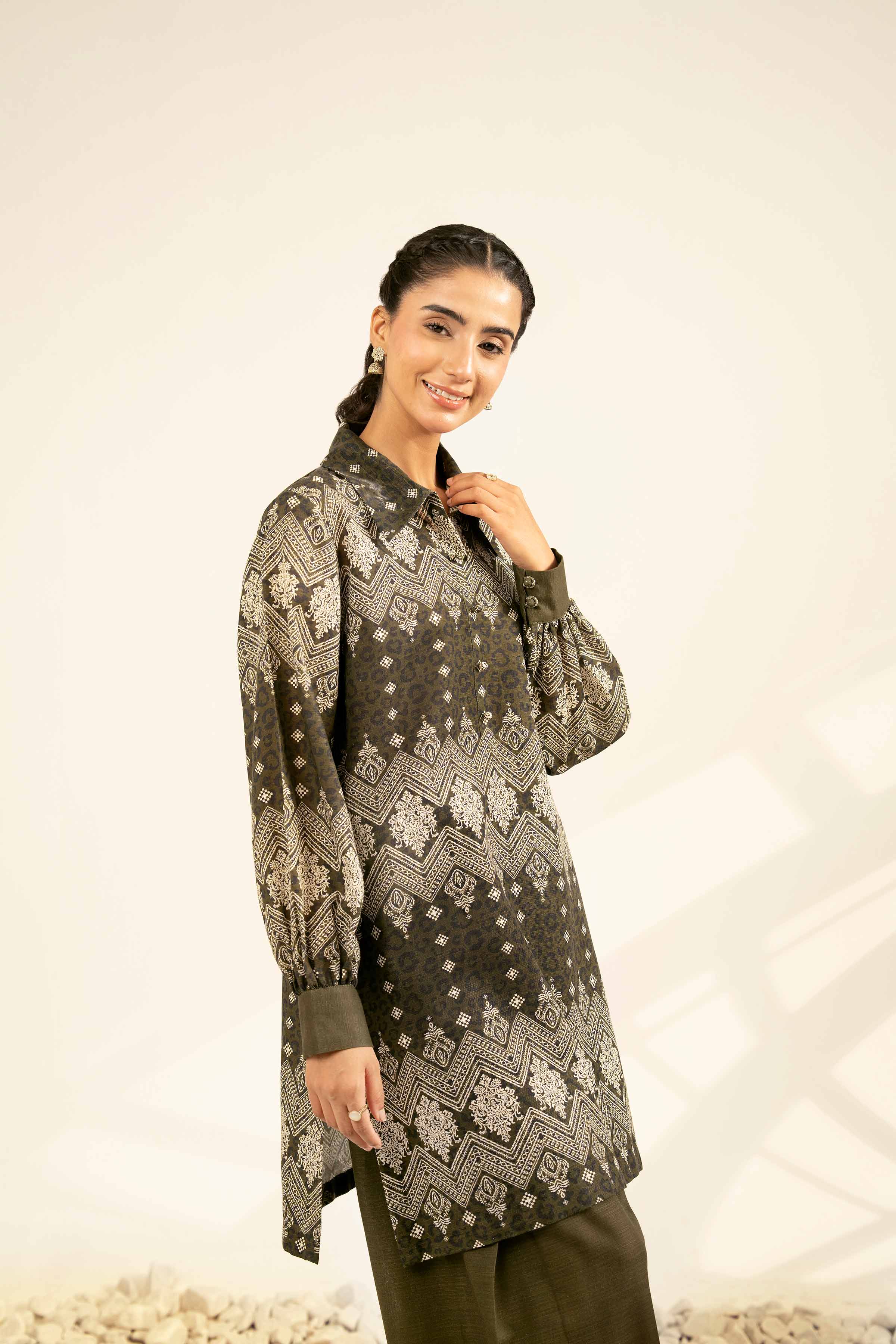 NISHATUAE - Green Printed Khaddar 2-piece Unstitched Dress
