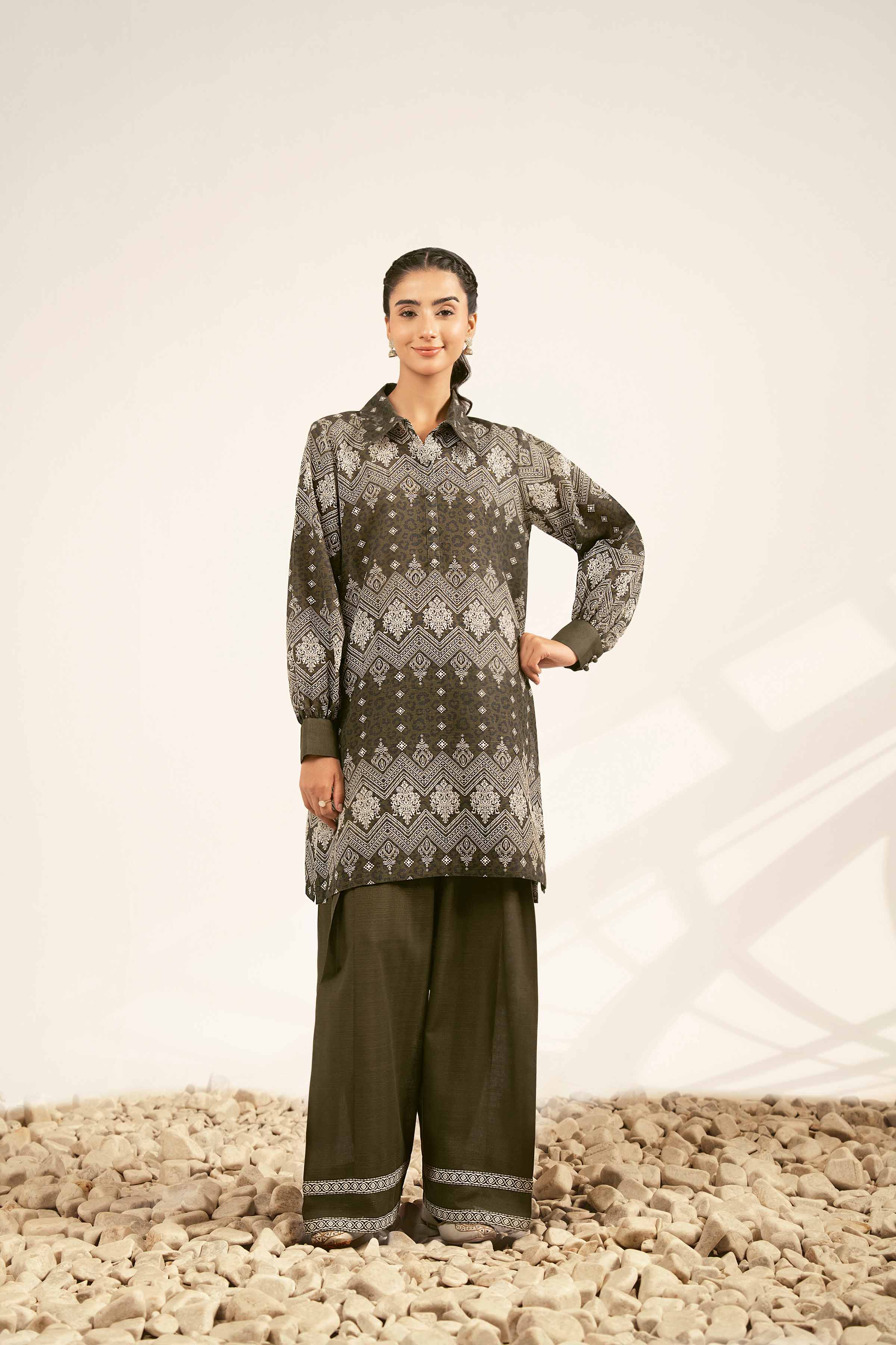 NISHATUAE - Green Printed Khaddar 2-piece Unstitched Dress