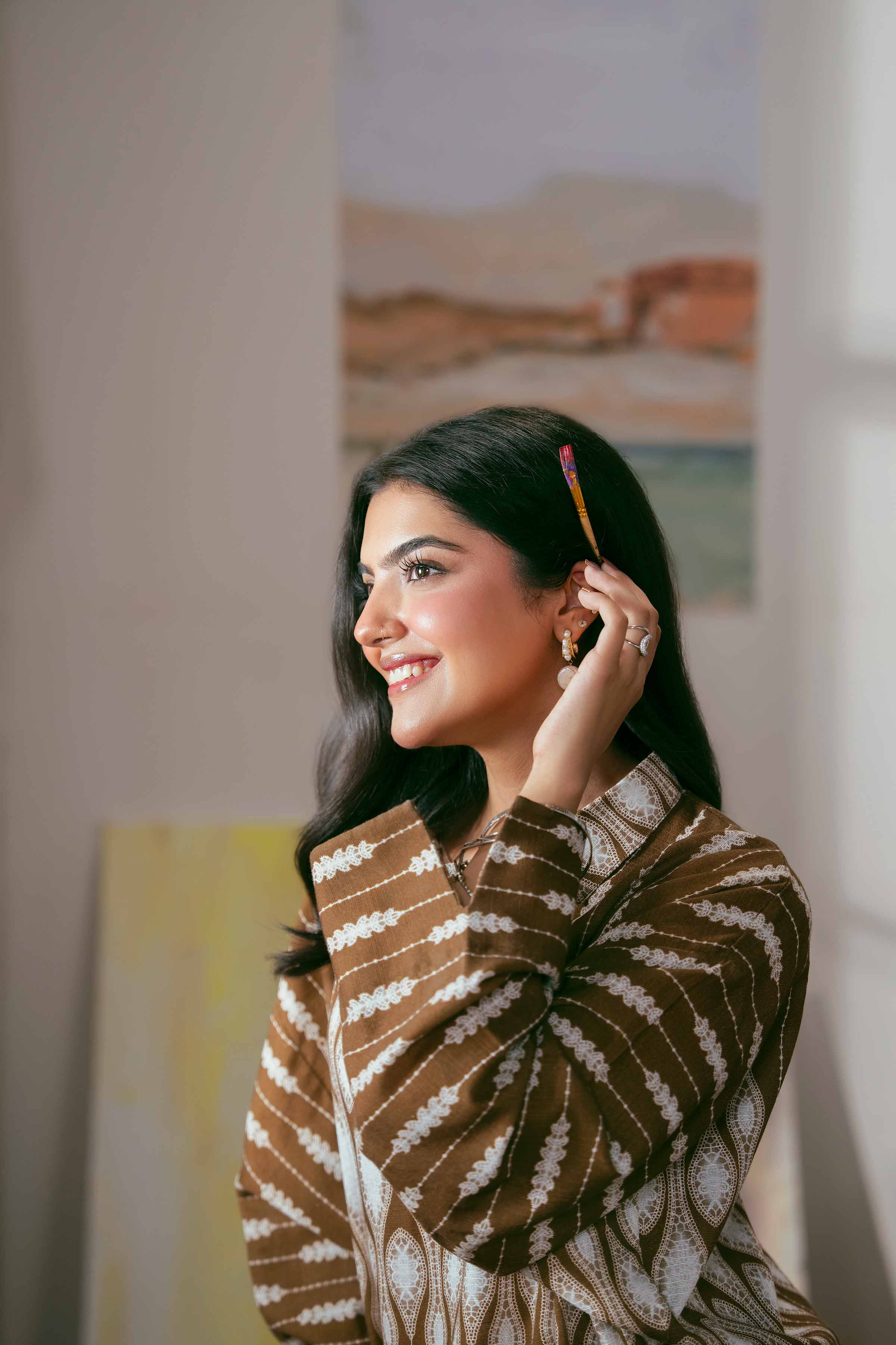 NISHATUAE - Brown Printed Khaddar 2-piece Unstitched Dress