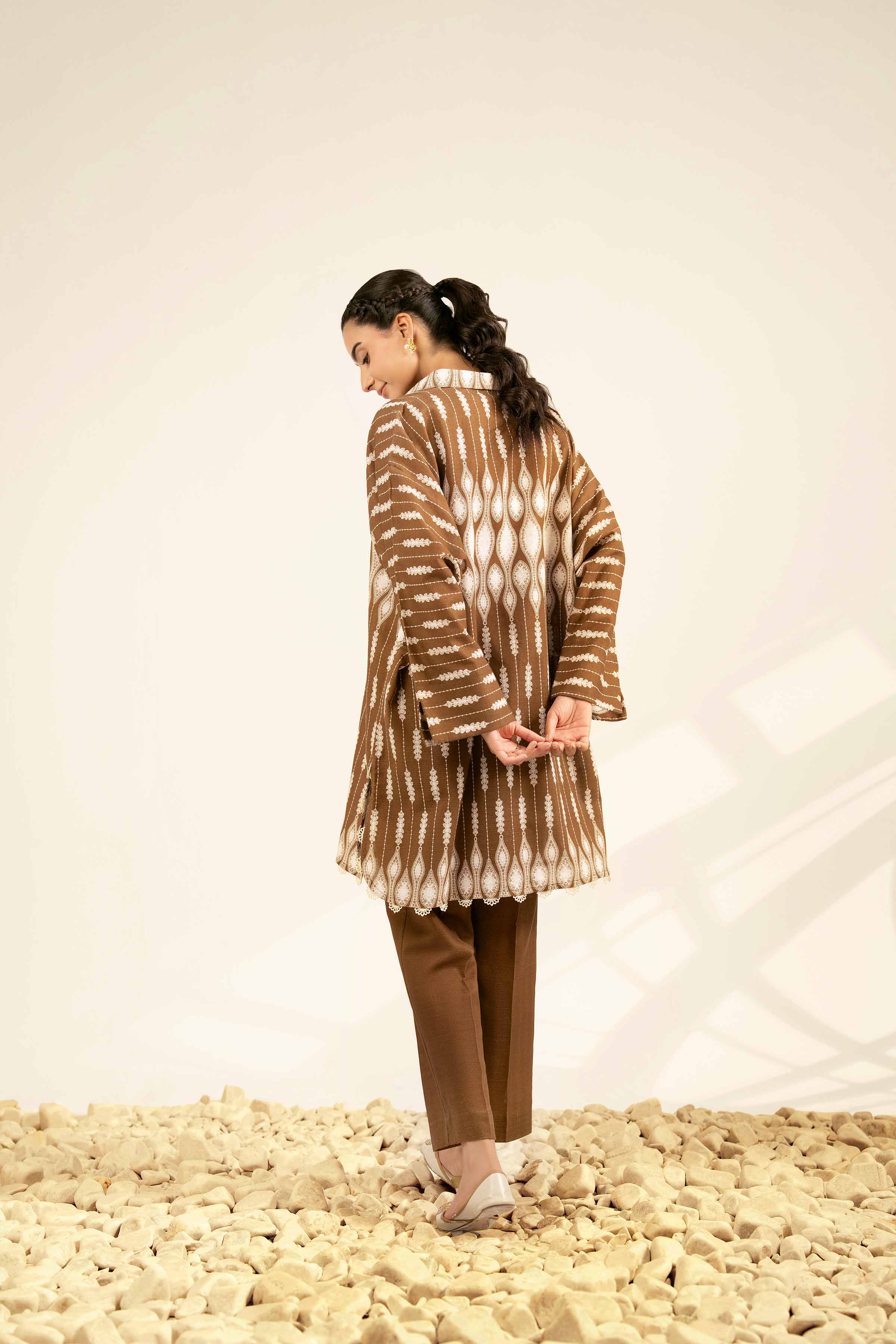 NISHATUAE - Brown Printed Khaddar 2-piece Unstitched Dress